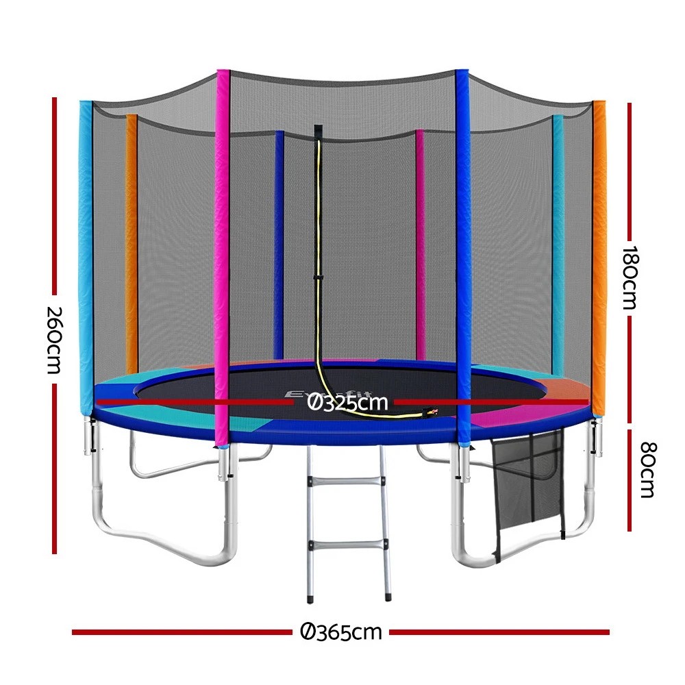 2 Everfit 12FT Trampoline for Kids w/ Ladder Enclosure Safety Net Pad Gift Round - Multi, 2 of 8