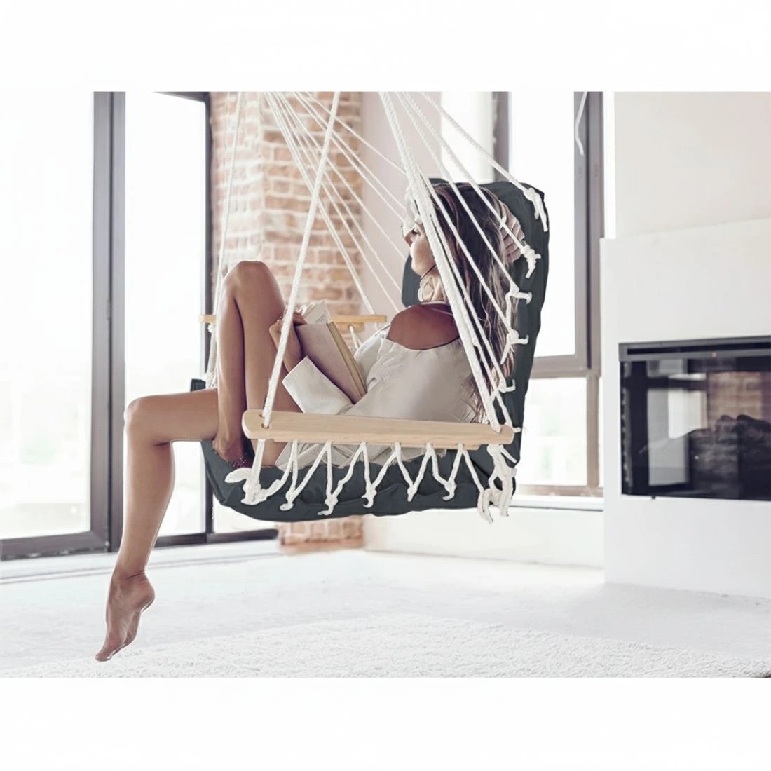 3 Gardeon Hammock Chair Hanging with Armrest Camping Hammocks - Grey, 3 of 7