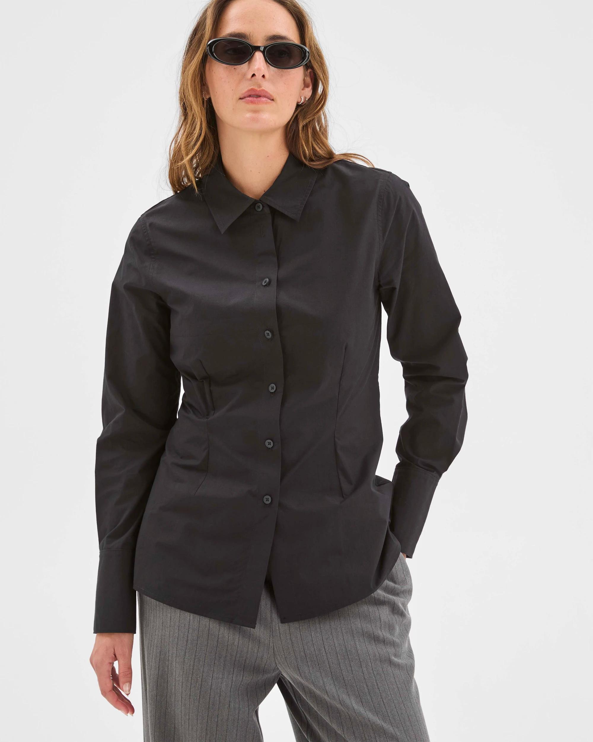 4 Preview Australian Cotton Tailored Waist Shirt BLACK, 4 of 7