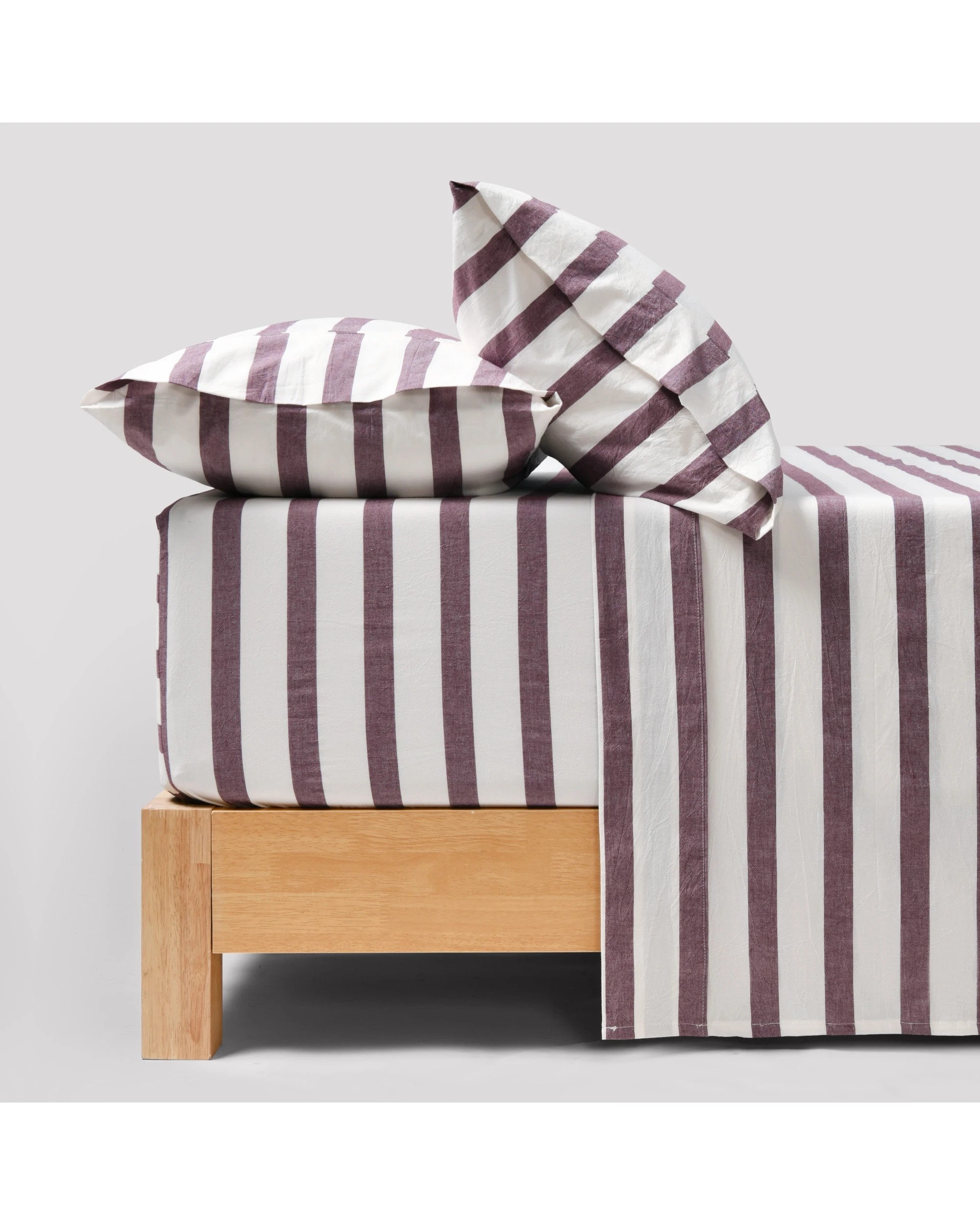 1 Dreamaker Cove Yarn Dyed Washed Cotton Striped Sheet Set - King Single Bed - Plum, 1 of 7