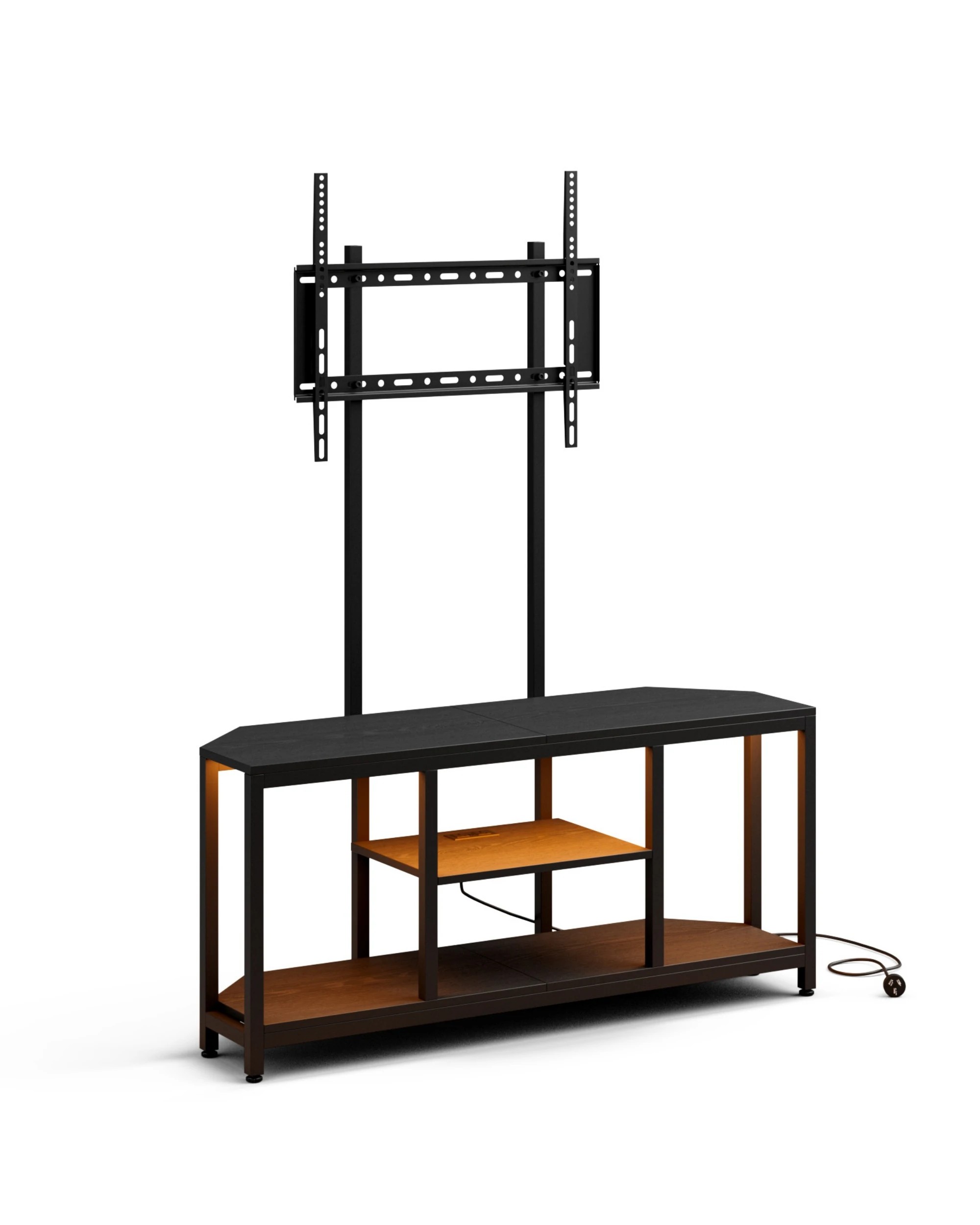 1 Advwin 115cm LED TV Cabinet w/ Mount Adjustable Corner Entertainment Unit Stand w/ AC & Shelf Media Console Table, 1 of 10