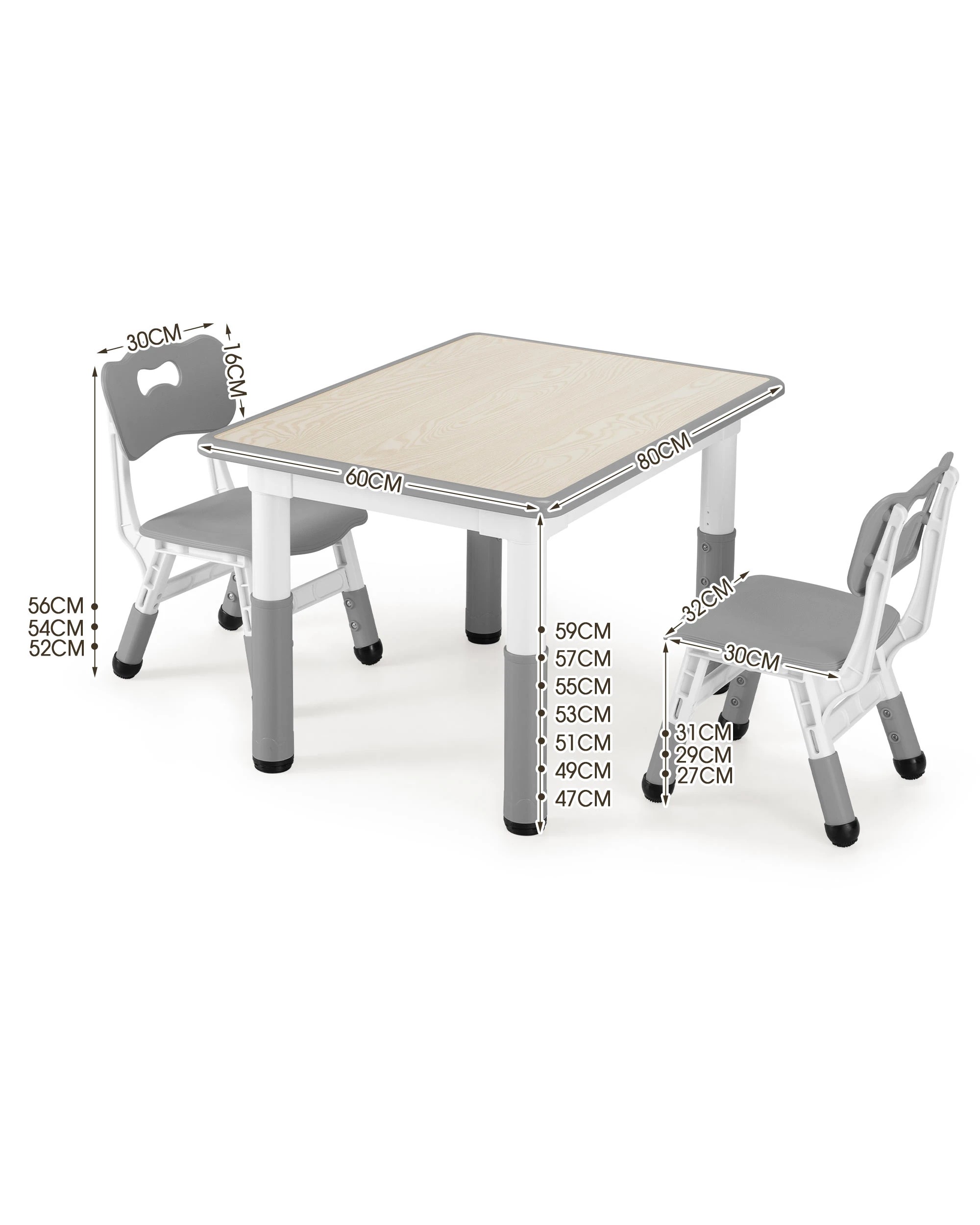 5 PlayPals Kids Table Chairs Set Height Adjustable Toddler Activity Table 80x60cm Grey, 5 of 6
