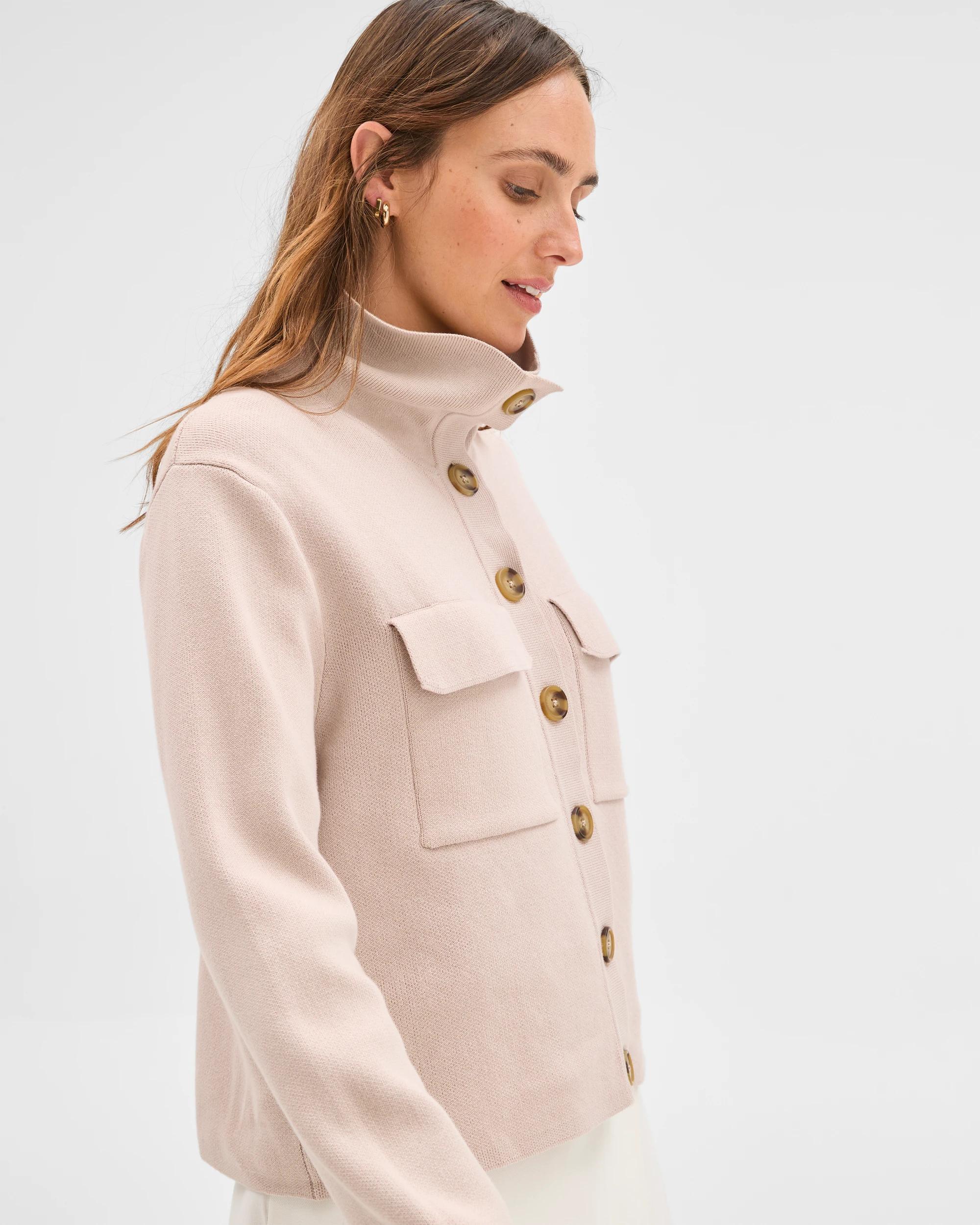 5 Target Woman Australian Cotton Funnel Neck Cocoon Knit Jacket PEBBLE, 5 of 7