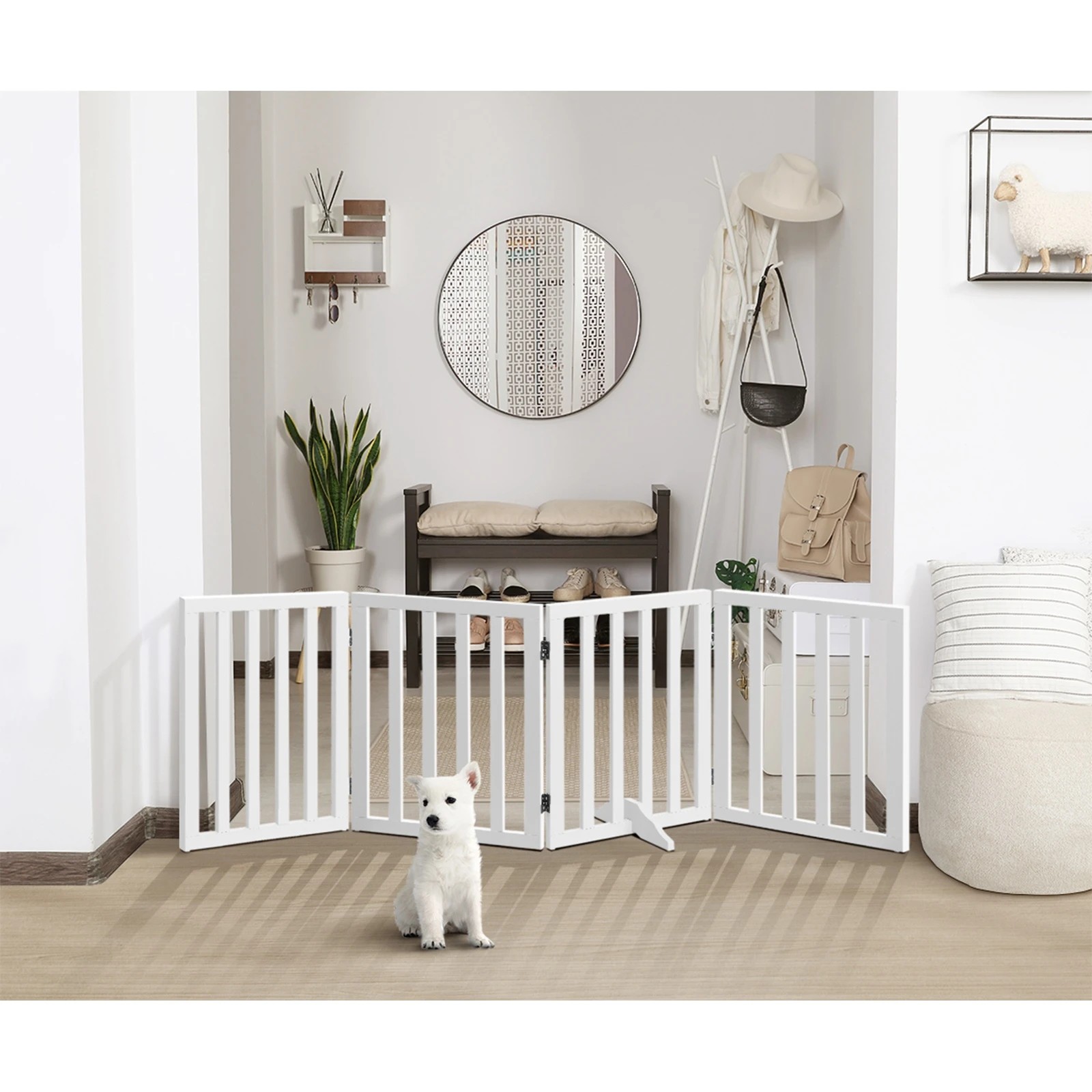 4 Alopet Wooden Pet Gate Dog Fence Safety Stair Barrier Security Door 4 Panels - White, 4 of 10