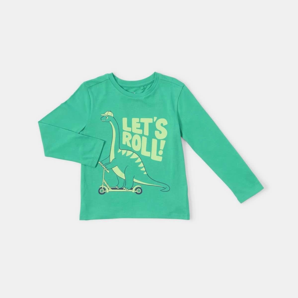 7 Long Sleeve Print T-shirt Grn Dino, 7 of 8