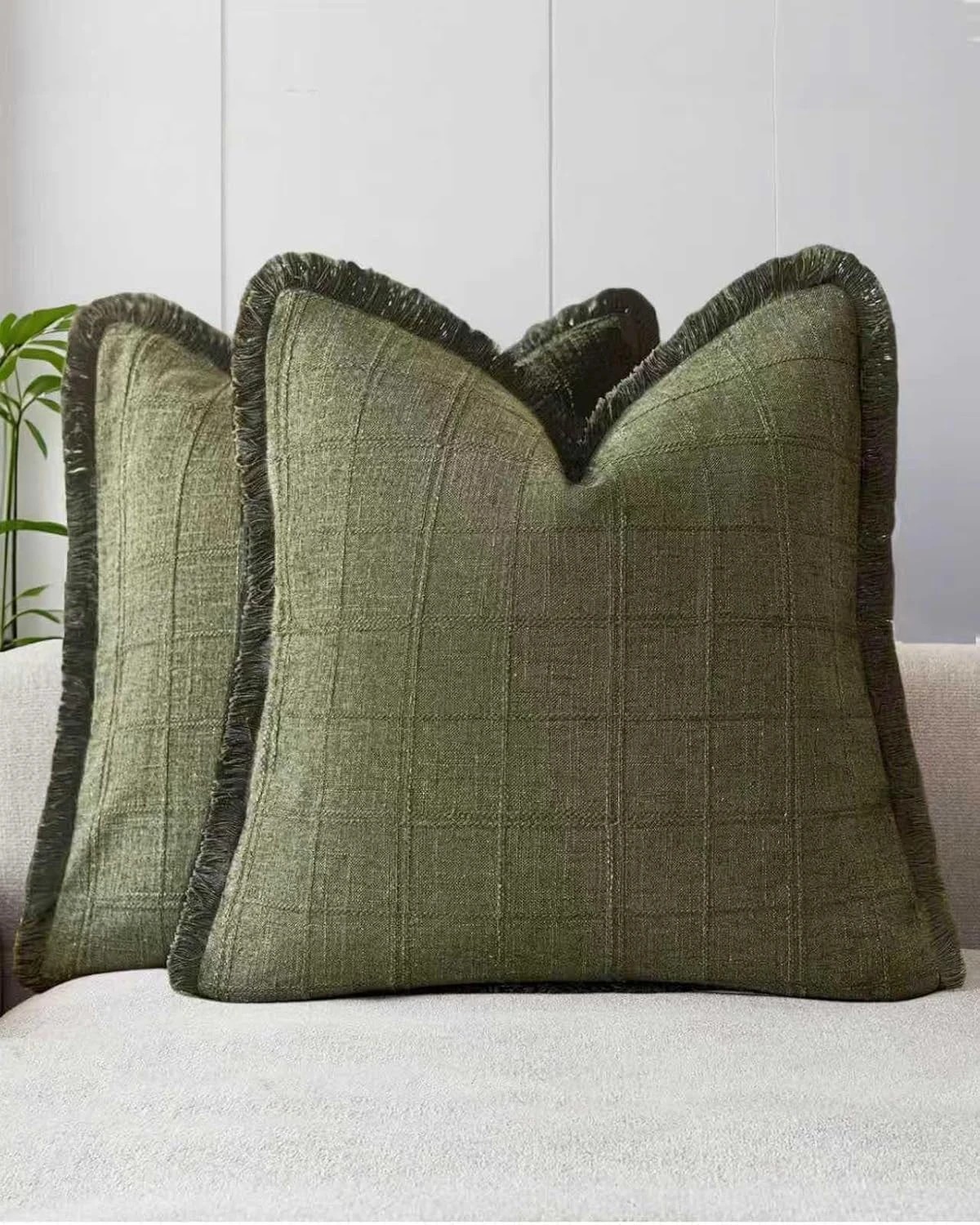 1 Gioia Casa 2-Pack Linen Look Cushion Covers 45cm x 45cm - Olive Green, 1 of 2