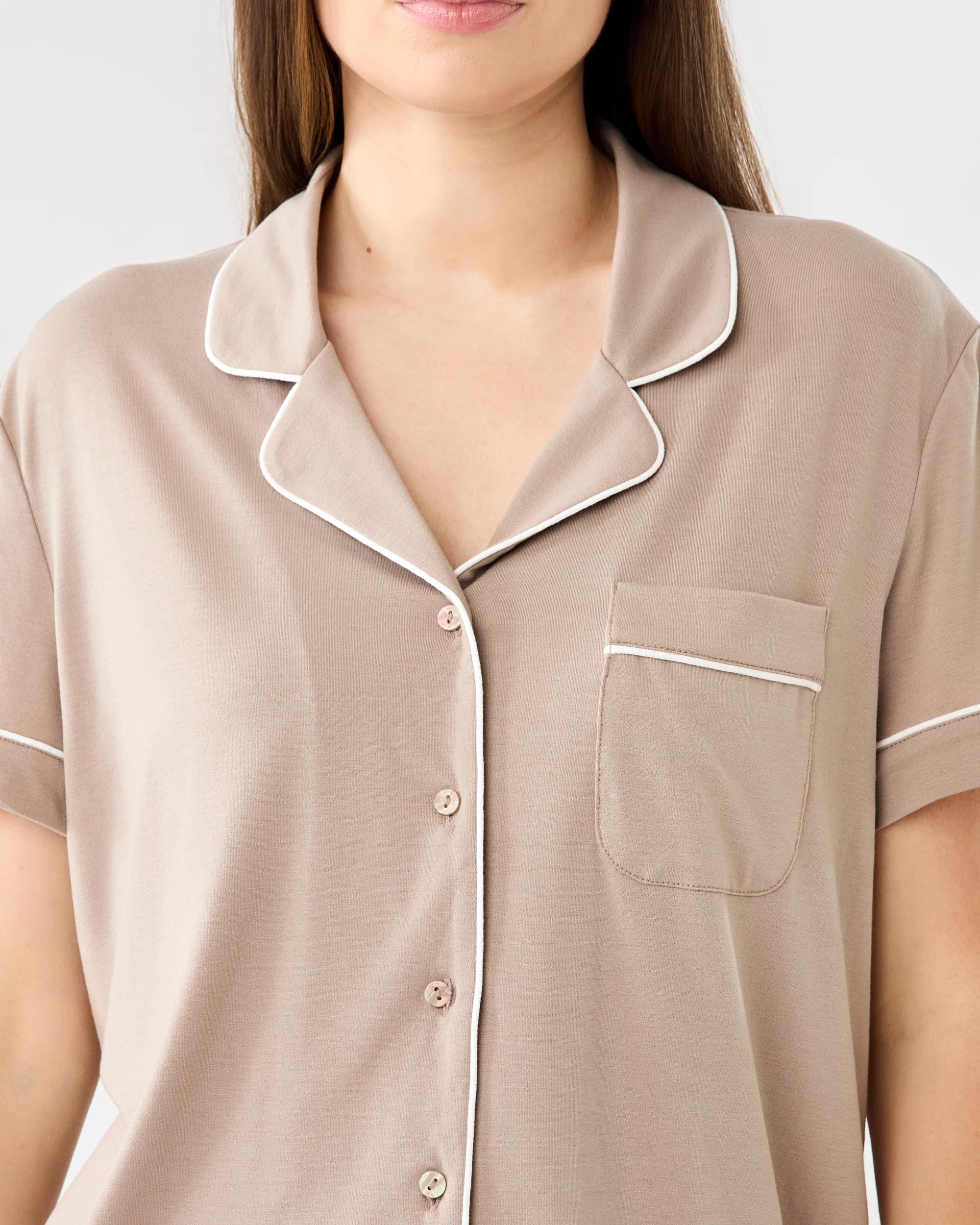 5 Short Sleeve Top and Shorts Comfort Pyjama Set Grey Taupe, 5 of 7