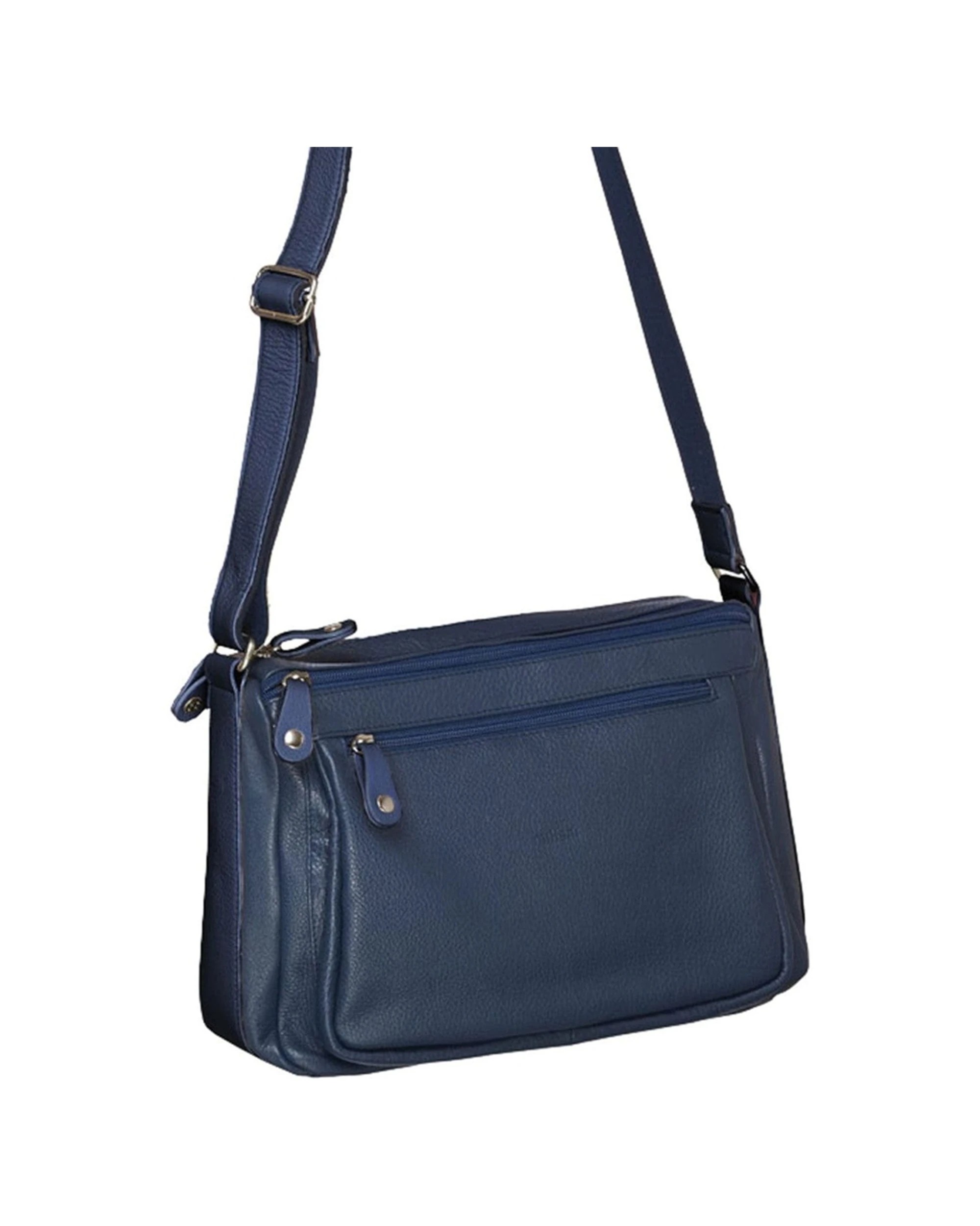 1 Milleni Women's Nappa Leather Shoulder Crossbody Bag 35x22cm Navy - Blue, 1 of 3