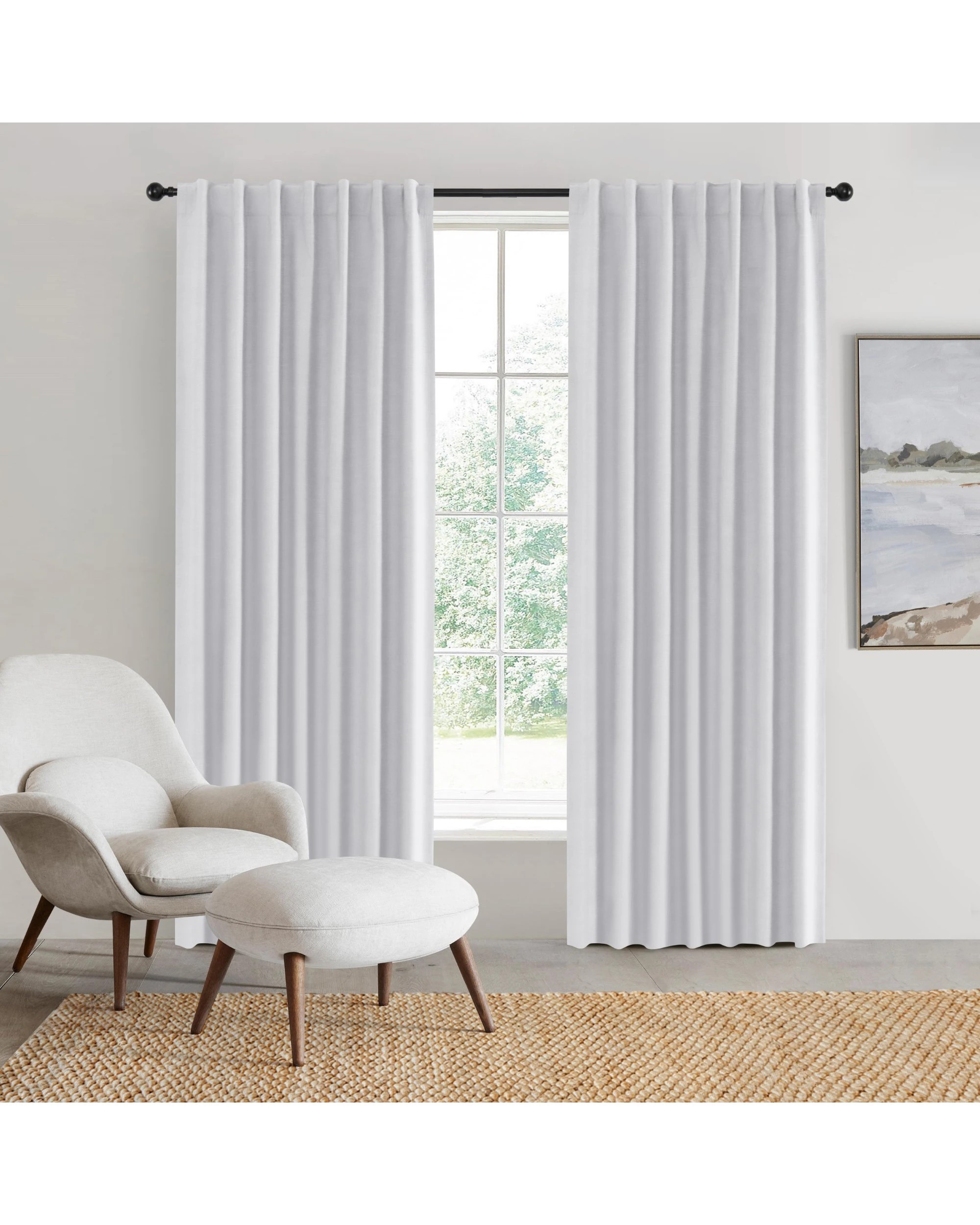 1 Sherwood Faux Linen 100% Blockout Concealed Tab Top Curtain Pair 225x223cm - White, 1 of 6