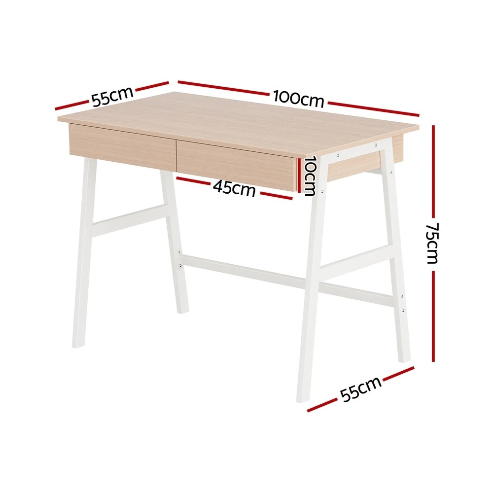 2 Artiss Computer Desk Drawer Cabinet Oak 100CM - Brown, 2 of 8