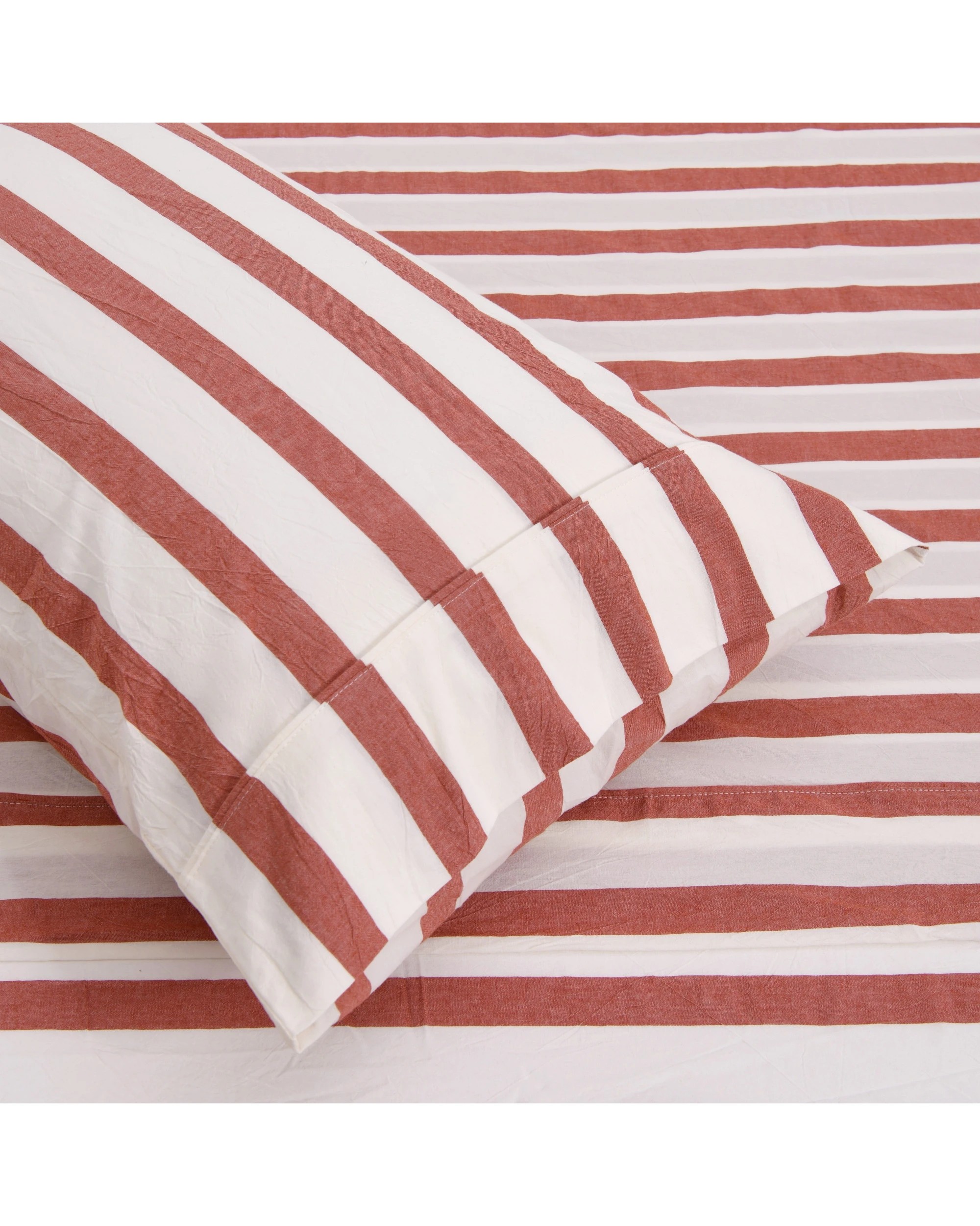 3 Dreamaker Cove Yarn Dyed Washed Cotton Striped Sheet Set - Double Bed - Rust, 3 of 7