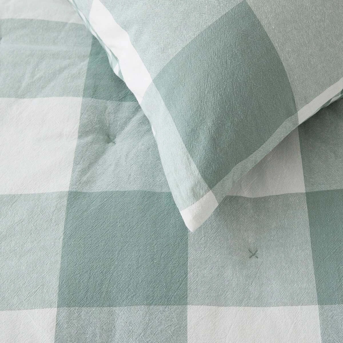 5 Check Cotton Cover Reversible Comforter Set - King Bed, Green and White, 5 of 7