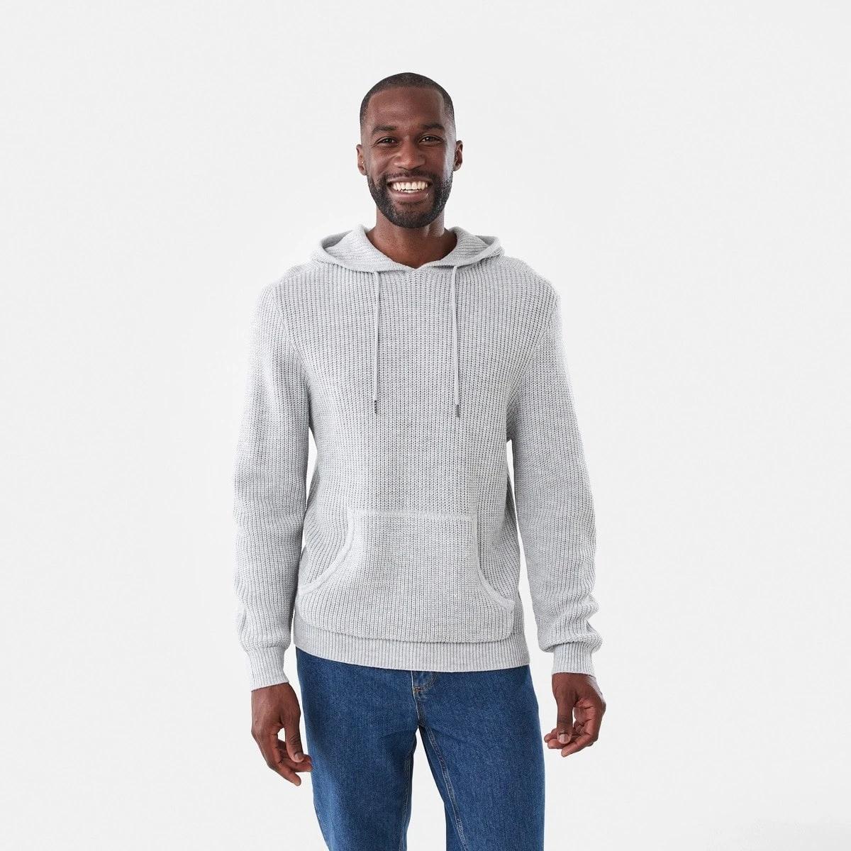 1 Hooded Knit Pullover Grey Marle, 1 of 6