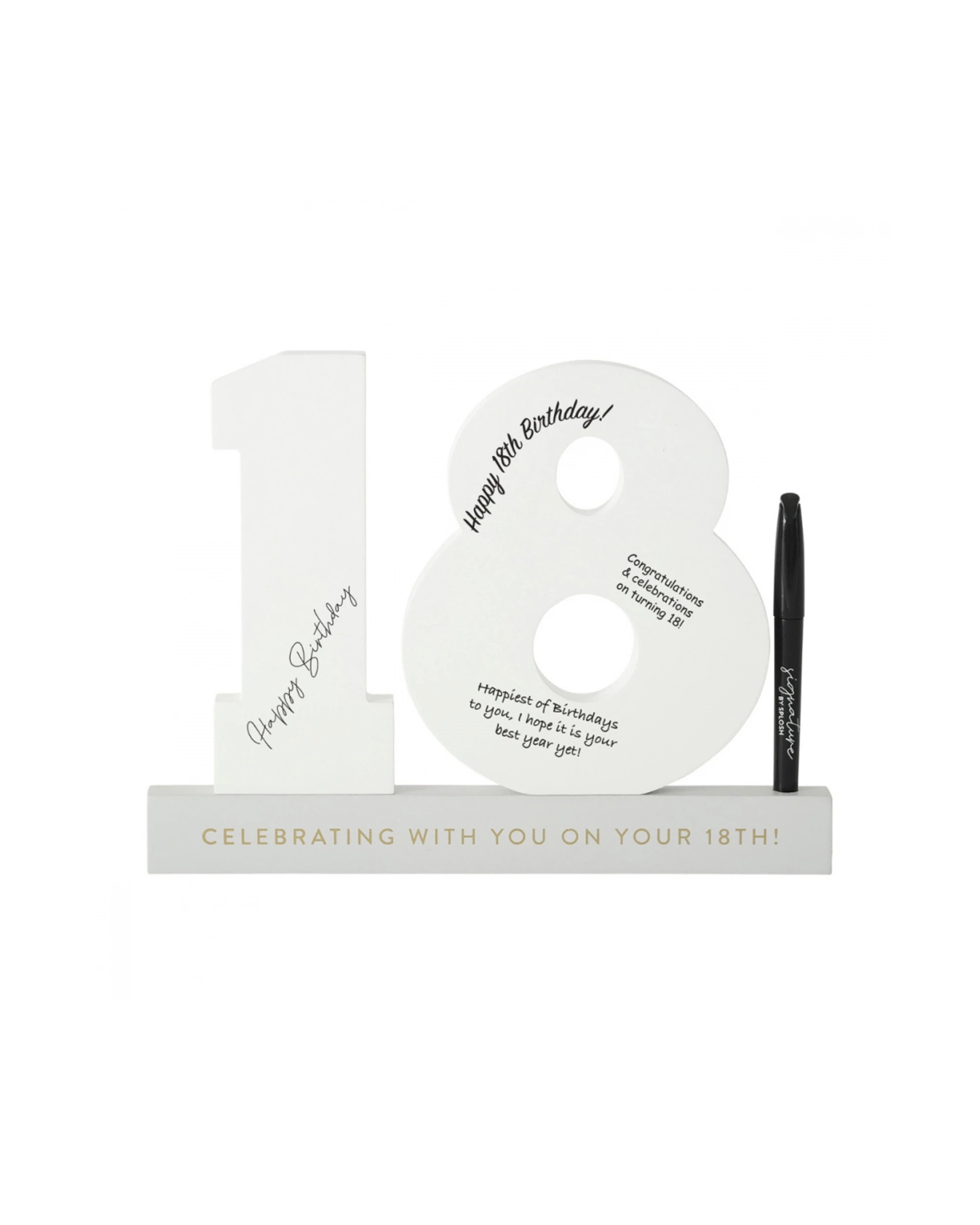 4 Splosh 18th Birthday Wooden Signature Number W/ Marker Keepsake 29x21cm White
 - White, 4 of 6