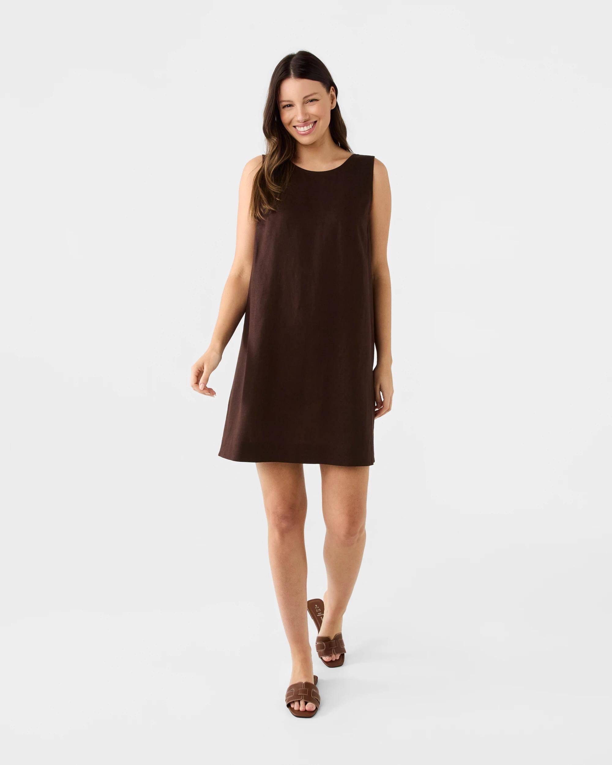 7 Sleeveless Linen Blend Tie Back Mini Dress Cbean, 7 of 7