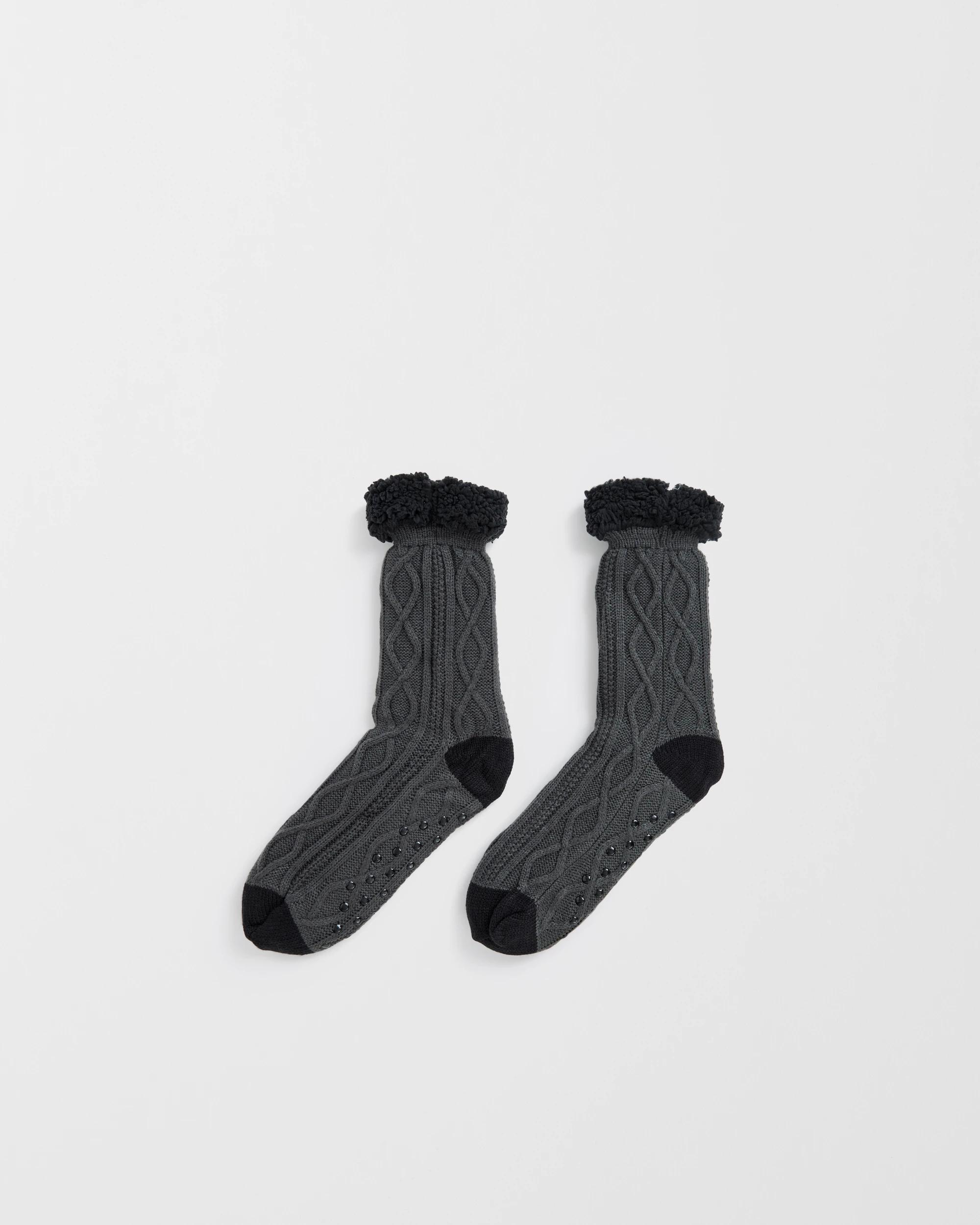 1 Target Man Sherpa Lined Knit Crew Socks CHARCOAL, 1 of 3