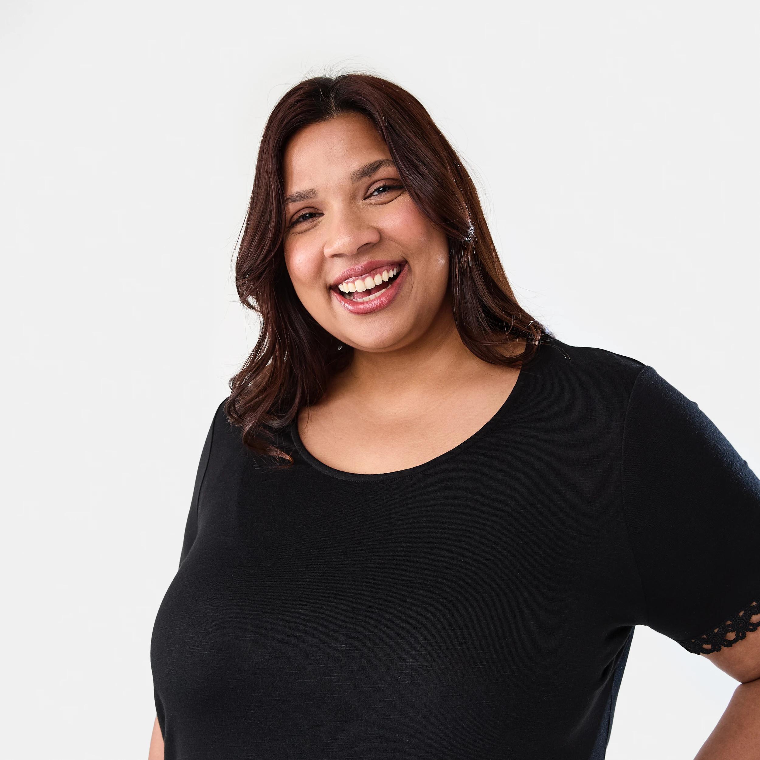 4 Curve Short Sleeve Boho Trim Top BLACK, 4 of 7