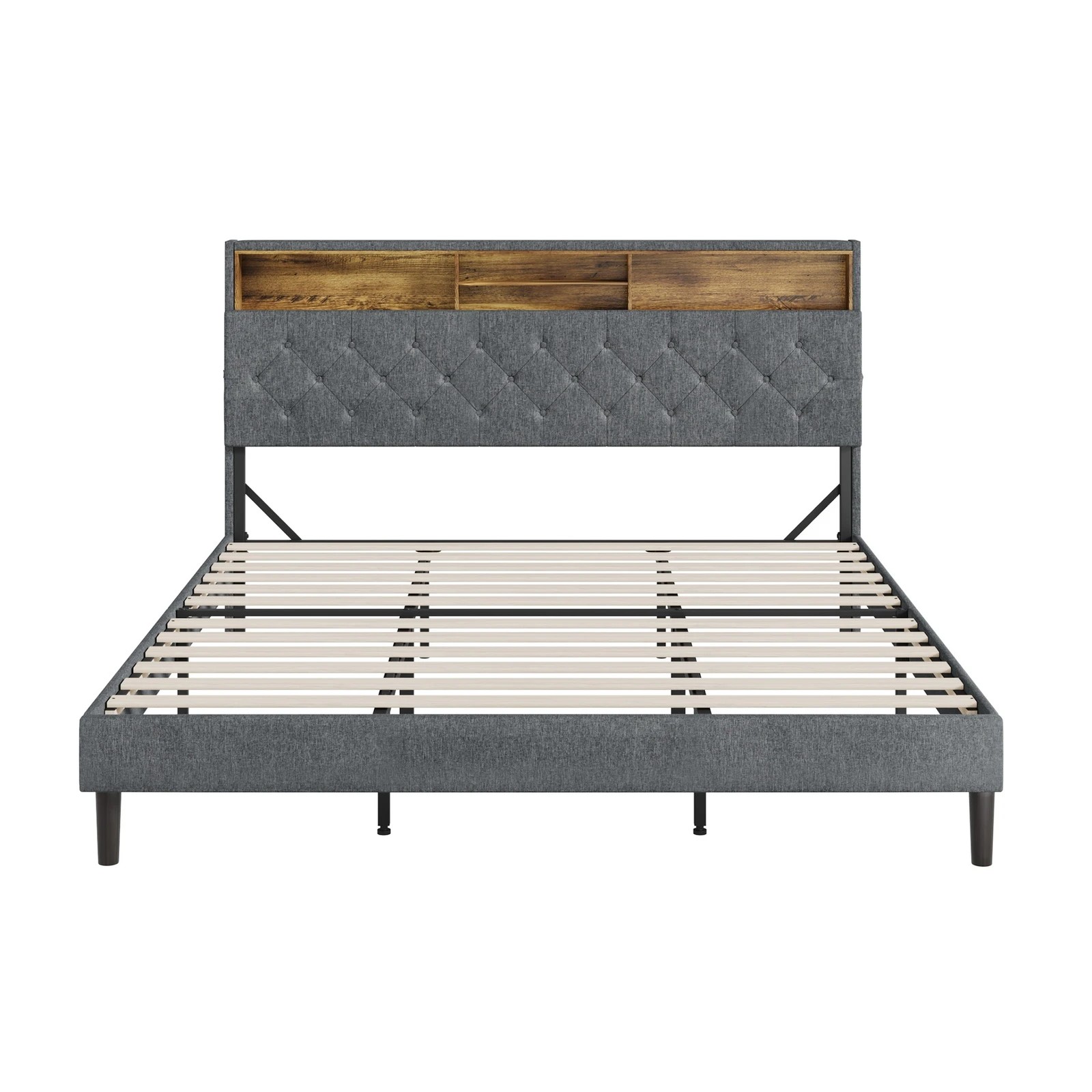 8 Oikiture King Bed With Led Storage Bedhead Bed Frame
 - Grey, 8 of 10