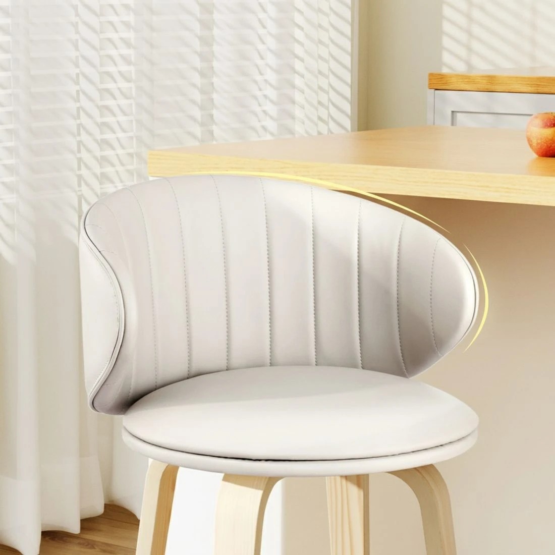 3 4x Artiss Bar Stools Dining Chairs Contou Leather Wood Stool - Beige, 3 of 5