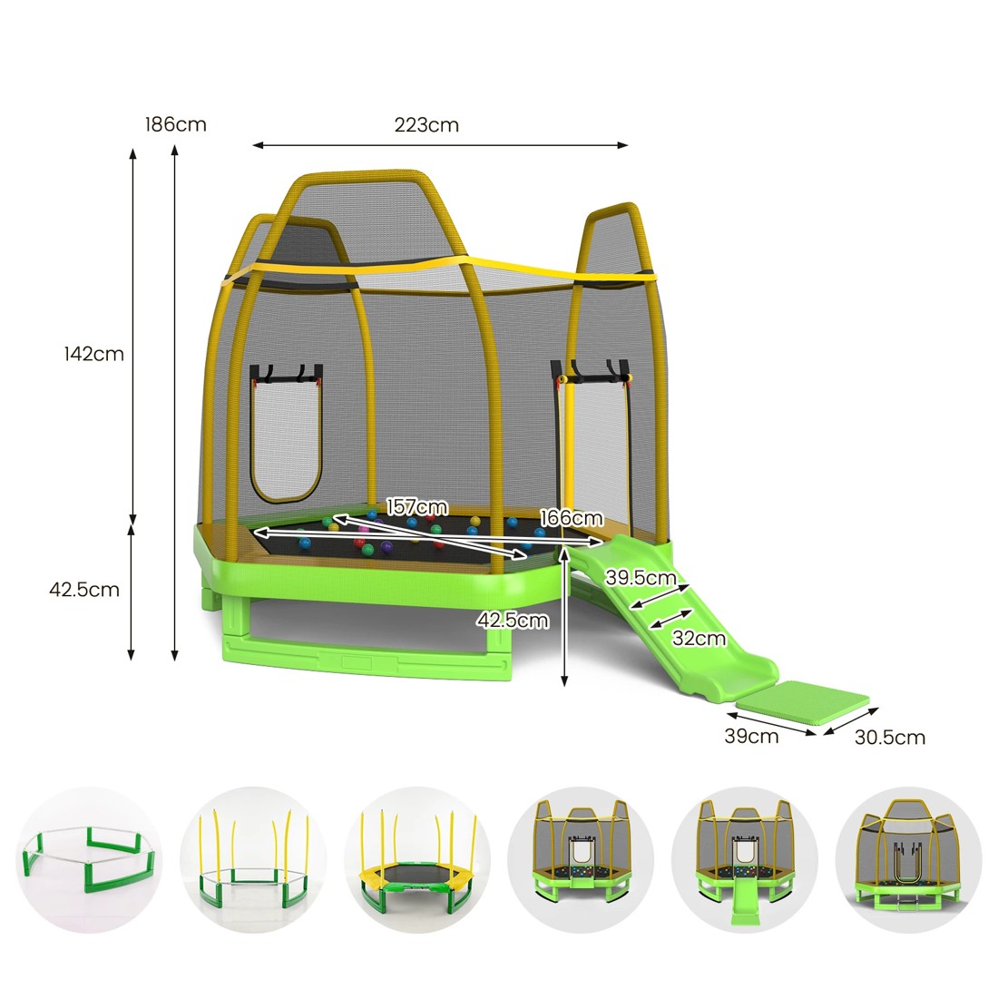 2 Costway Kids Round Trampoline Bouncer Jumping Rebounder w/20 Ocean Balls - Green, 2 of 2