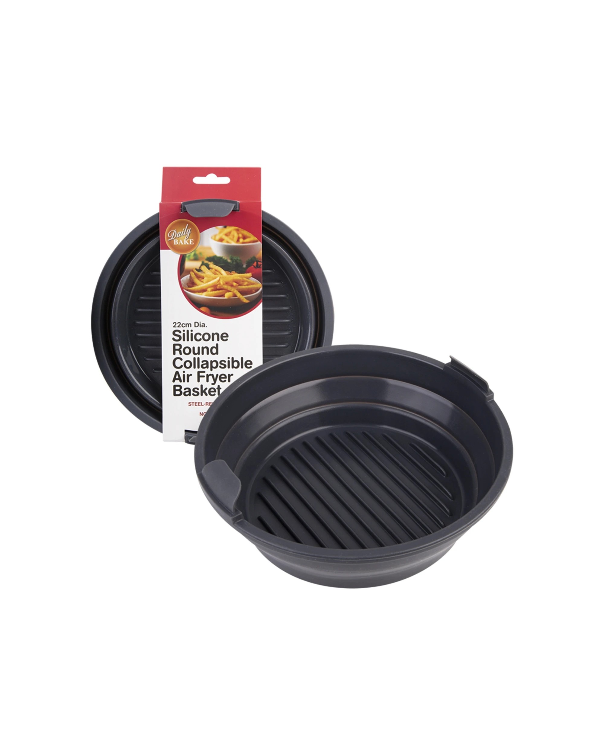 1 Daily Bake Collapsible 22cm Round Silicone Air Fryer Basket Space-Saving - Black, 1 of 6
