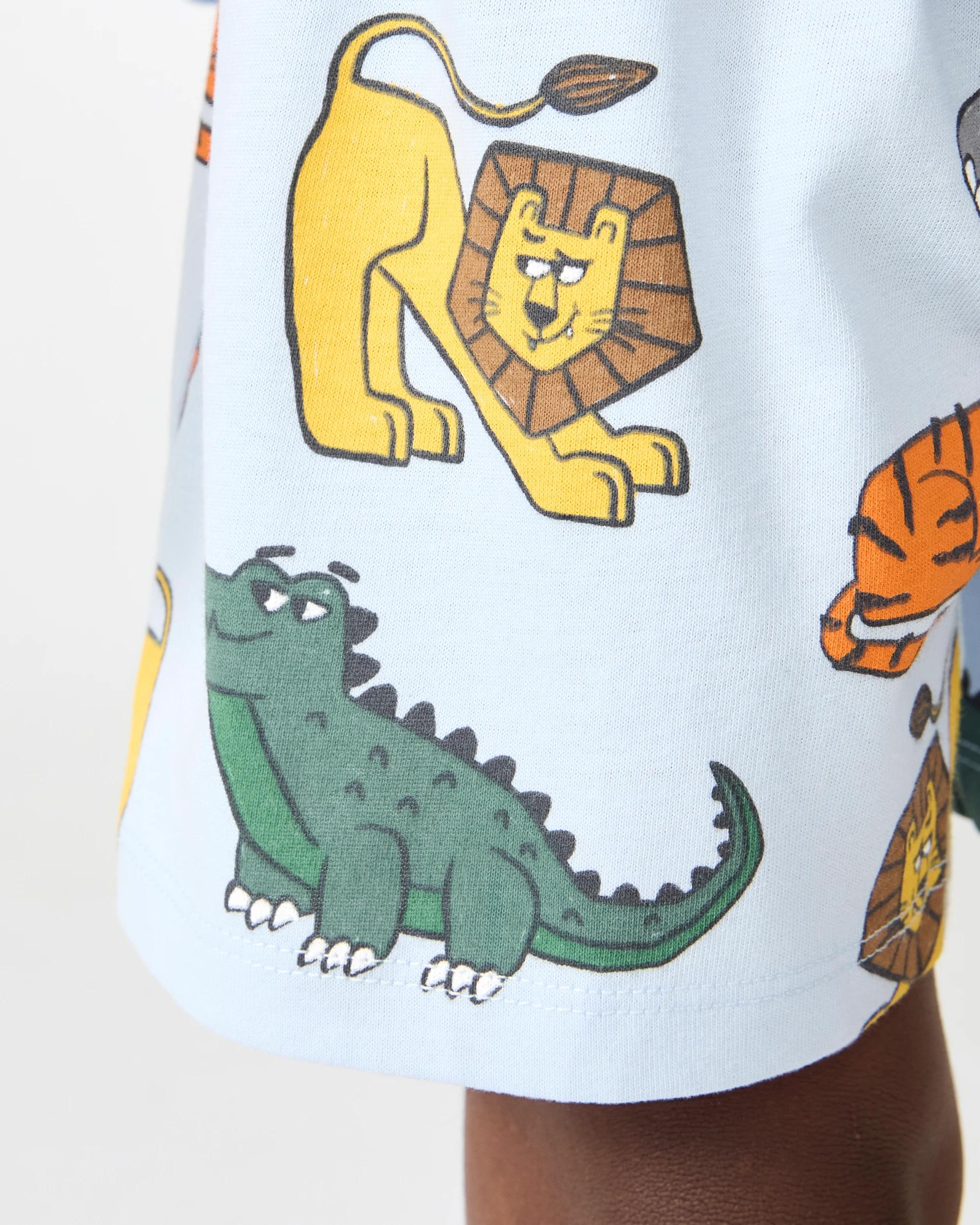 6 Short Sleeve Jersey Pyjama Set Blu Animal, 6 of 8