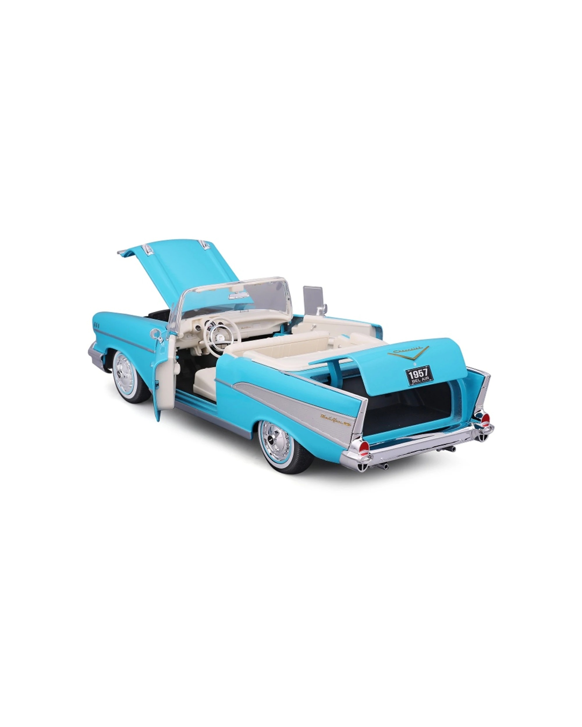 4 Maisto 1957 Chevrolet Bel Air Convertible Diecast Model Car Replica - Blue, 4 of 8