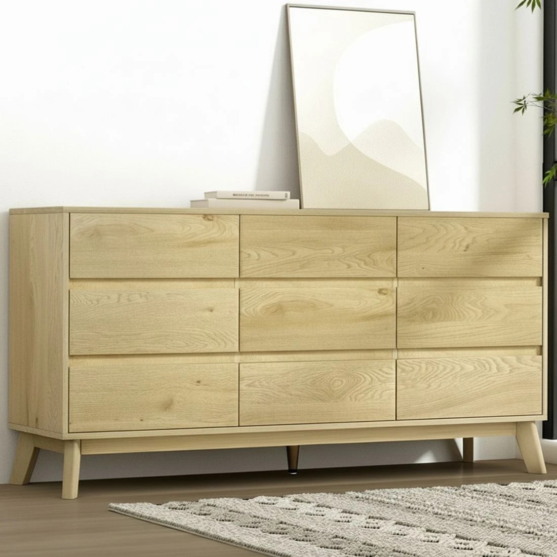 1 Artiss 9 Drawer Tallboy Chest Pine Cabinet Metal Runners Spacious Storage Organizer Bedroom Anti Tip Safety - Brown, 1 of 8