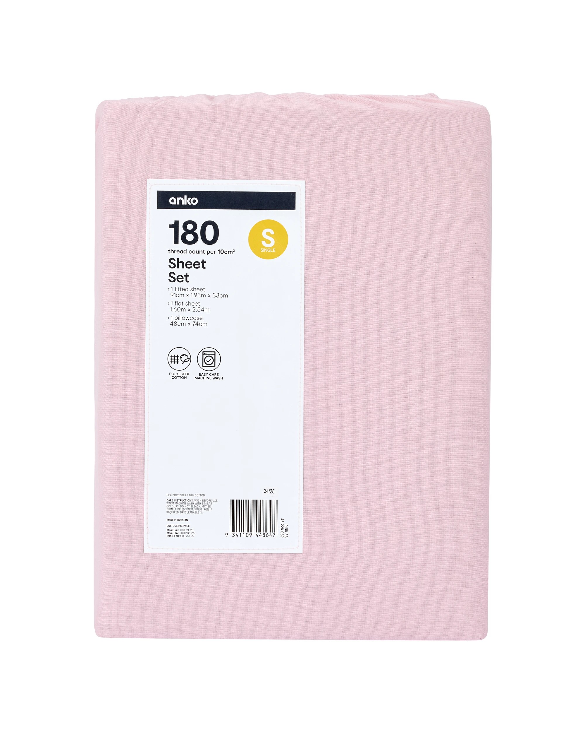 7 180 Thread Count Sheet Set - Single Bed, Pink, 7 of 7