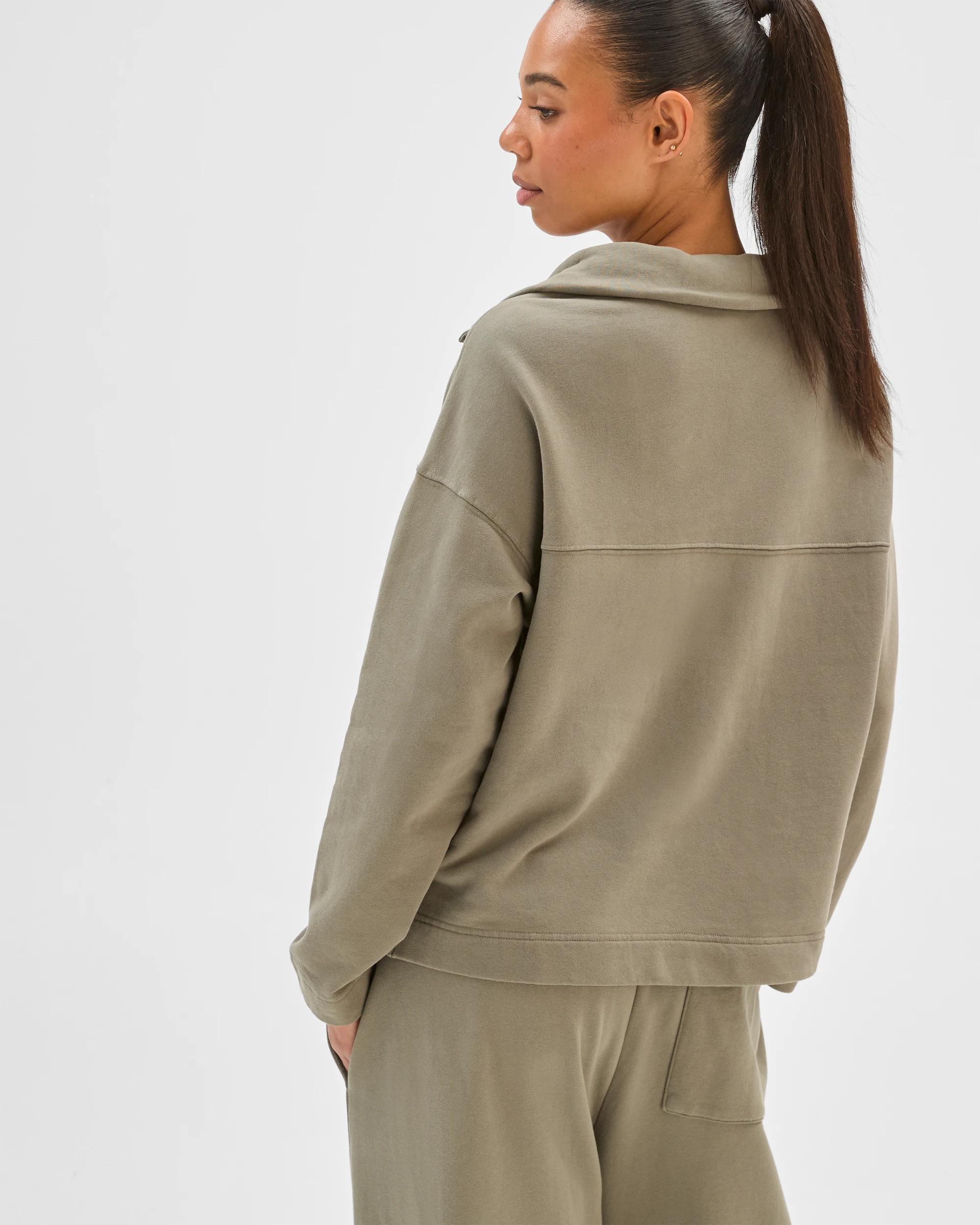 7 Target Woman Australian Cotton Funnel Neck Button Front Jumper WASHED OLIVE, 7 of 7