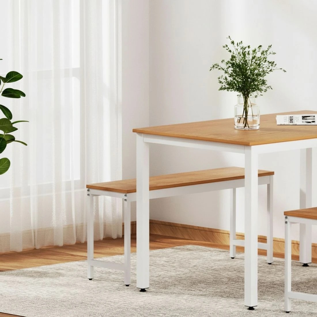 5 Artiss Dining Table and Chairs Set 3PCS Metal Desk Bench Sets Kitchen Furniture - Blue, 5 of 6