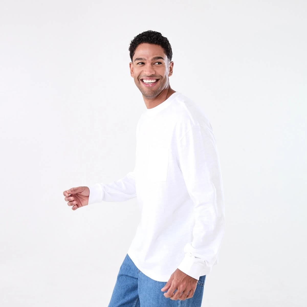 2 Long Sleeve Oversized Slub Pocket T-shirt WHITE, 2 of 6