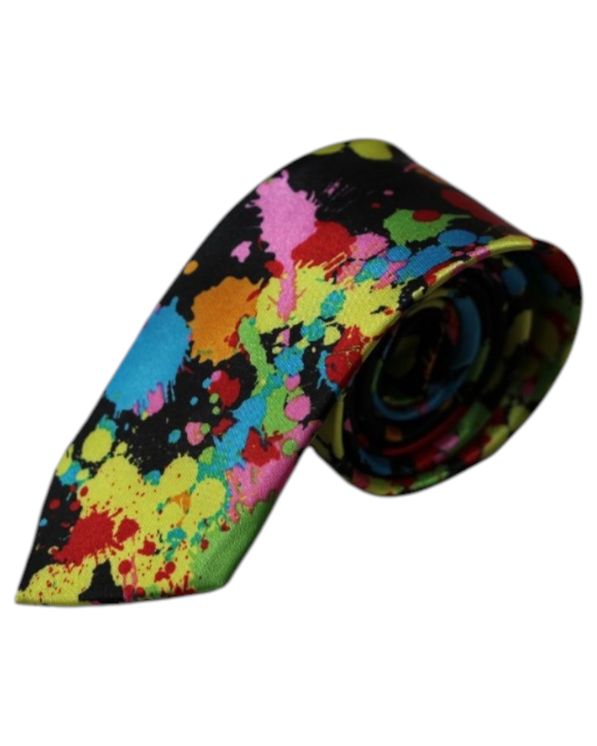 2 Zasel Mens Multicoloured Splash Lgbt Pride 5cm Skinny Neck Tie, 2 of 2