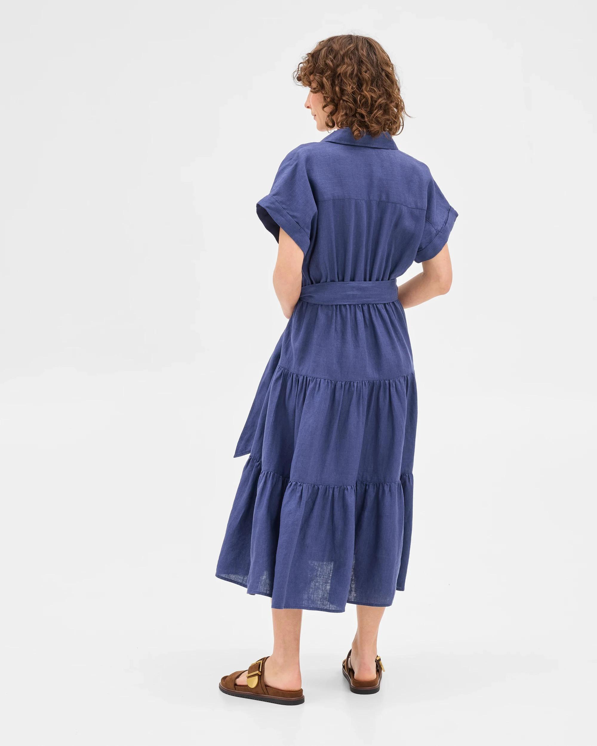 3 Target Woman European Linen Tiered Wrap Midi Dress BLUE INDIGO, 3 of 6