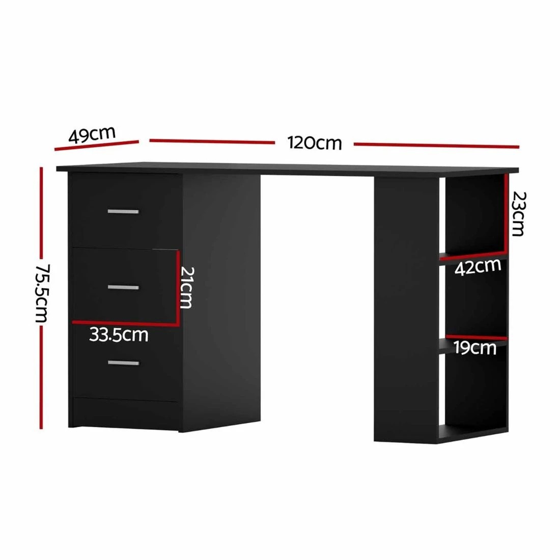 2 Artiss Computer Desk Drawer Shelf Cabinet 120CM - Black, 2 of 5