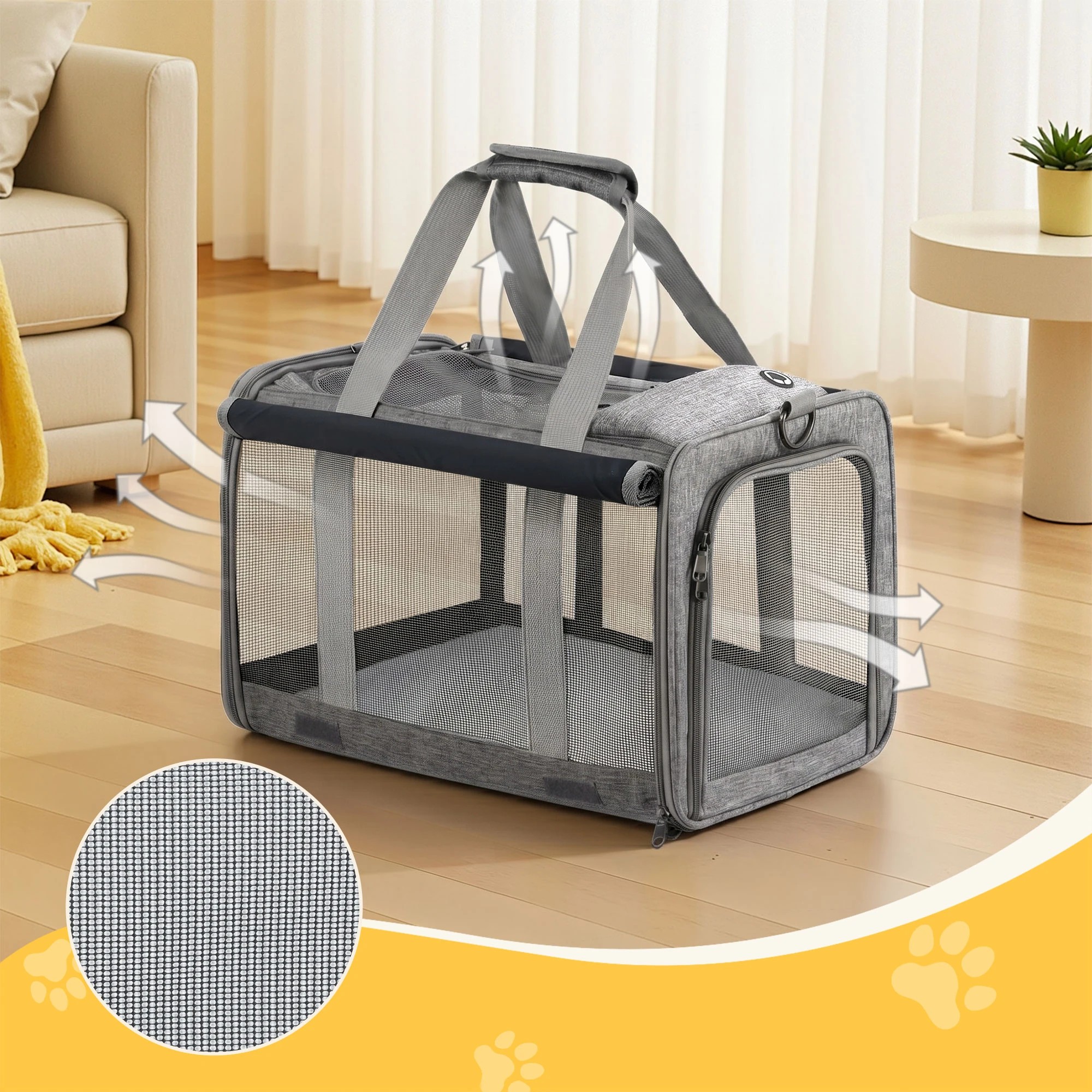 4 i.Pet Pet Carrier Bag Foldable Dog Cat Durable Crate Travel Portable Kennel - Grey, 4 of 9