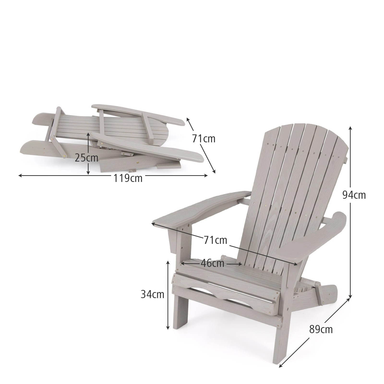 2 Costway Folding Adirondack Chair Set of 2 Wooden Lounge Chair - Grey, 2 of 6
