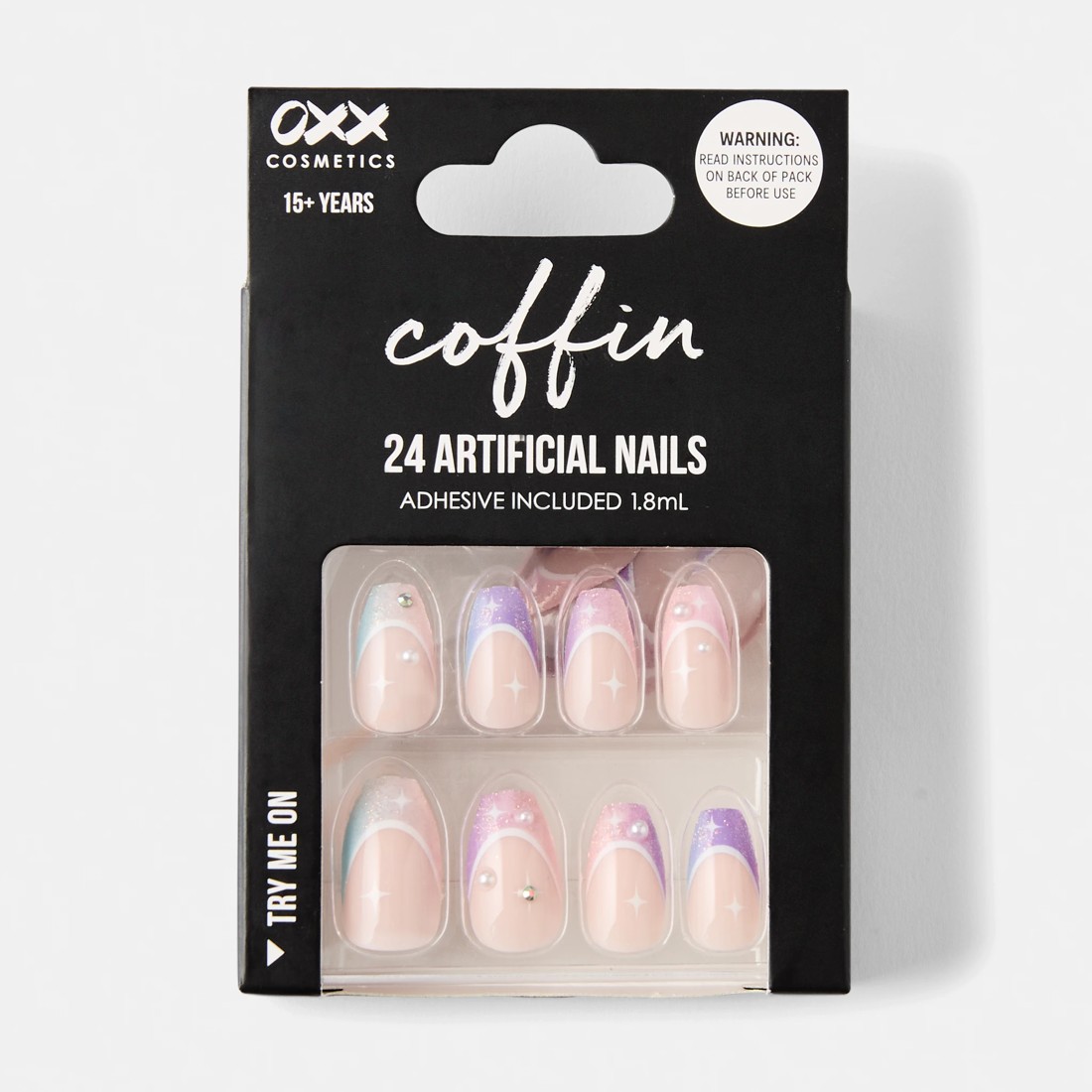 1 OXX Cosmetics 24 Pack Artificial Nails with Adhesive - Coffin Shape, Dusk Shimmer, 1 of 5