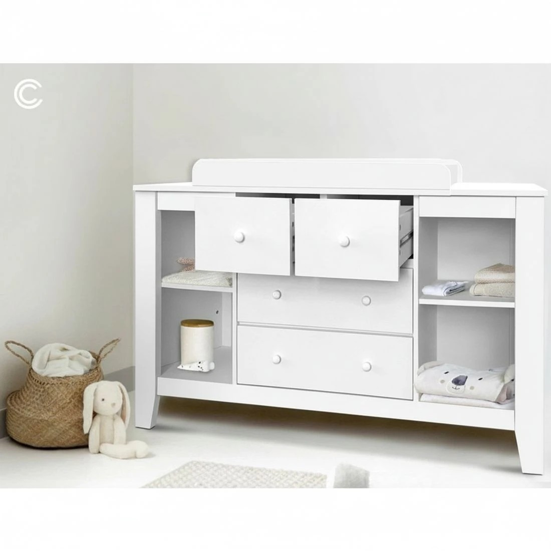 6 Keezi Baby Changing Table Diaper Station Drawers Chest Cabinet Nursery Furniture Easy Clean Storage Dresser - White, 6 of 10