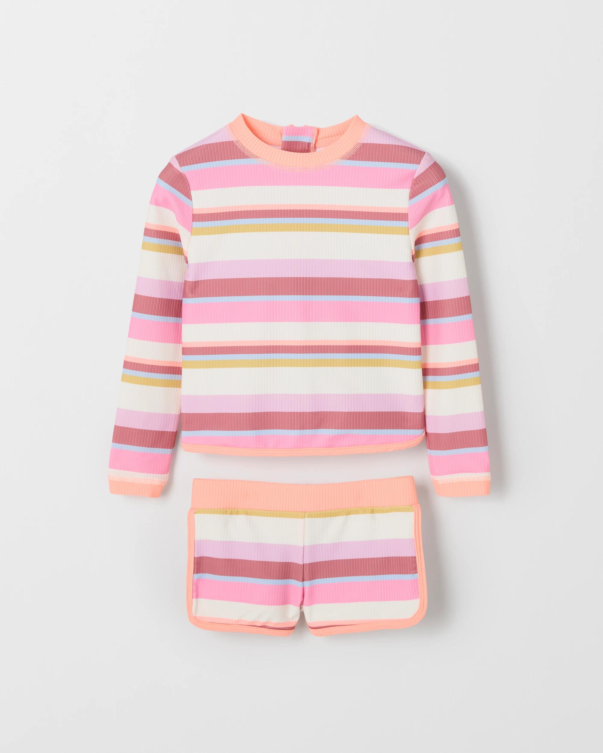 1 Target Kids Long Sleeve Swim Rashie and Shorts Set MULTI STRIPE, 1 of 2