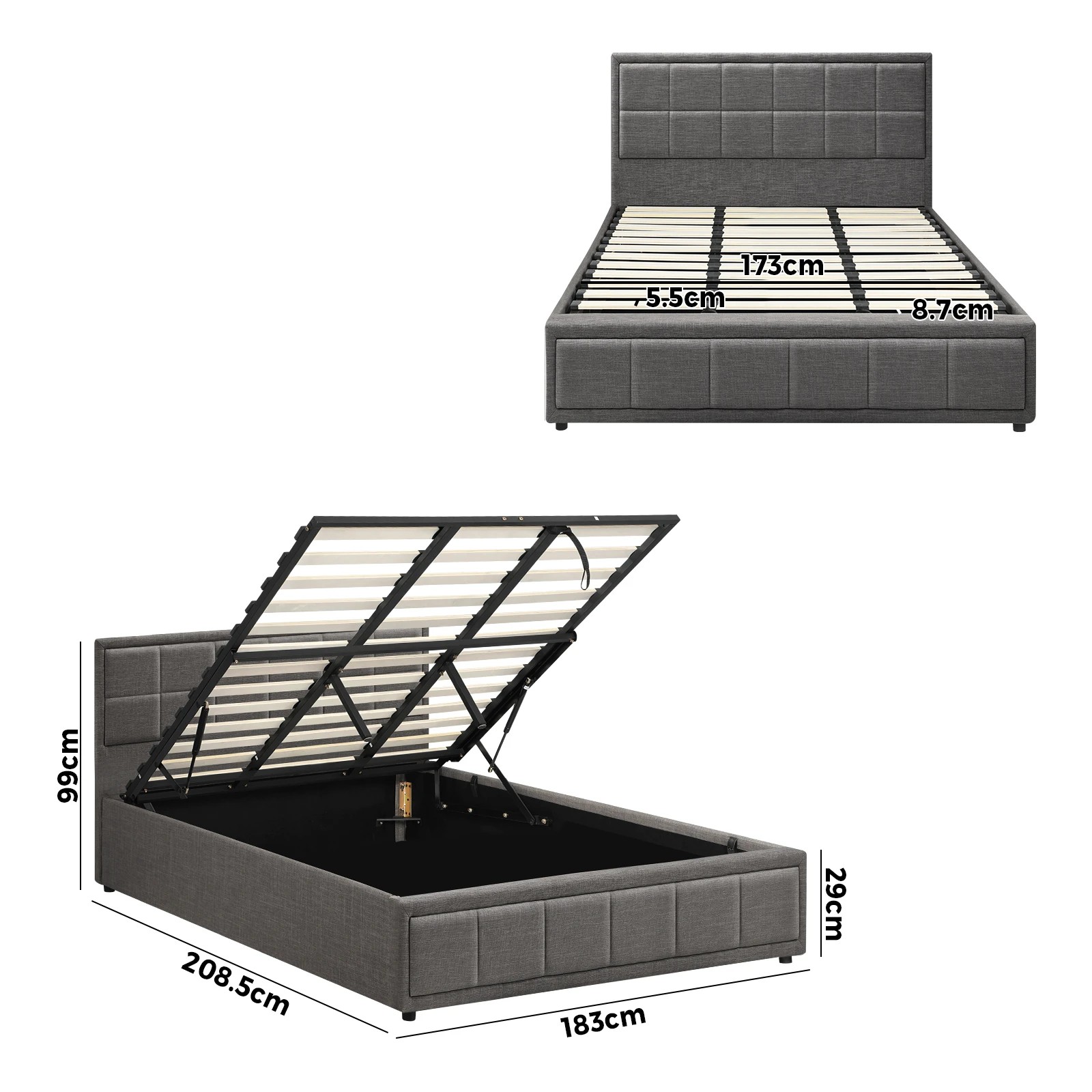 10 Oikiture King Bed Frame Gas Lift Storage Base
 - Grey, 10 of 10