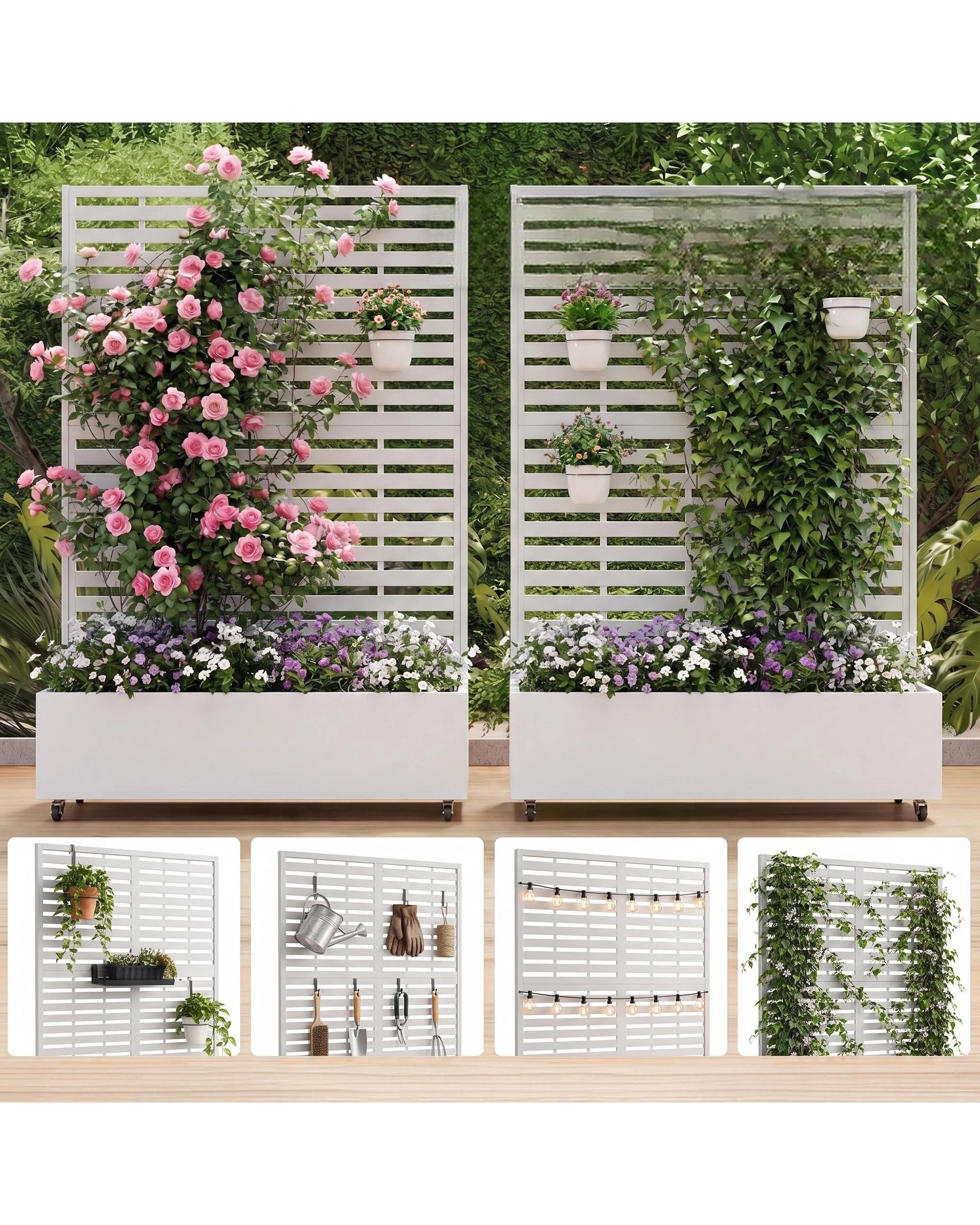 Advwin Metal Planter Box, Galvanized Steel Privacy Fence Trellis ...