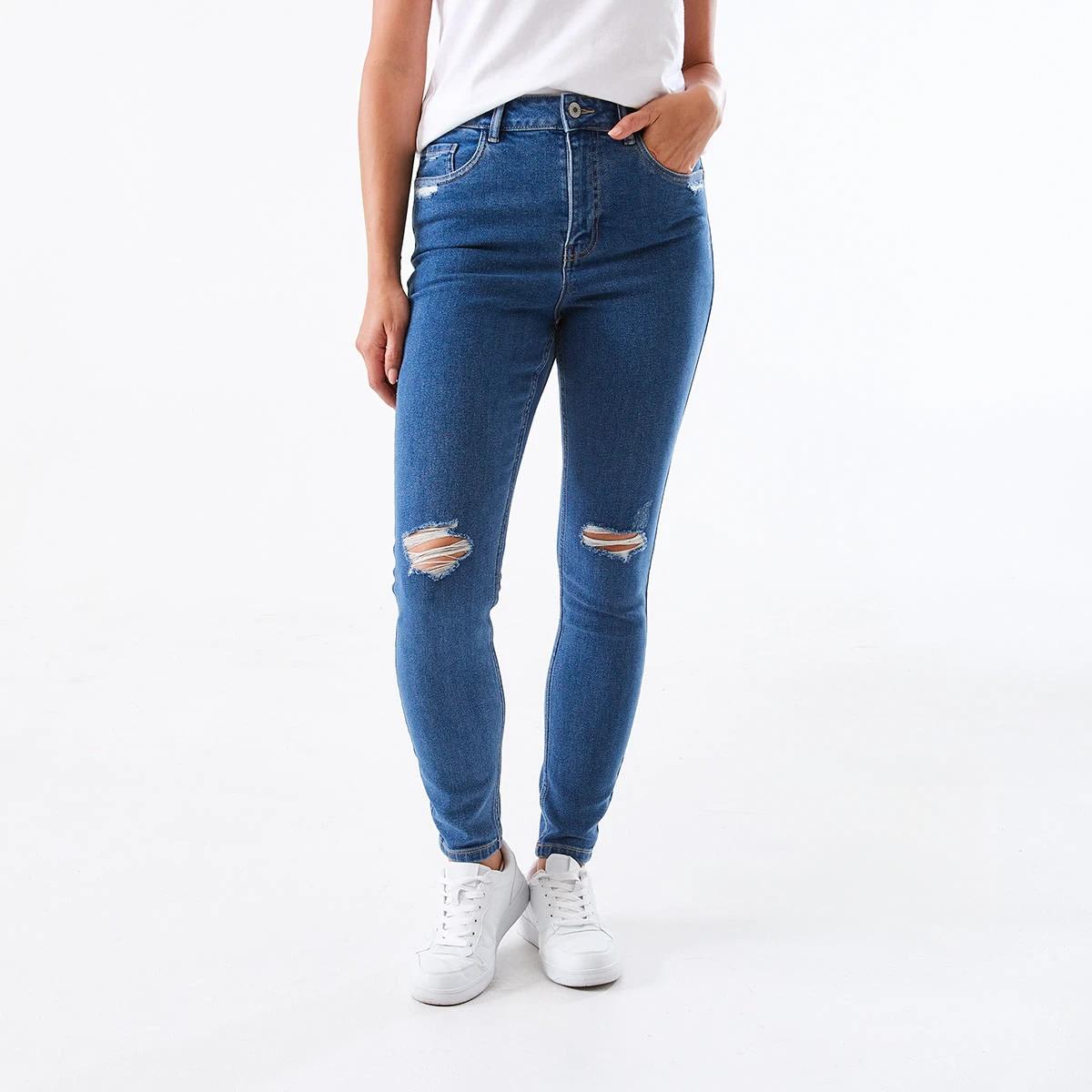 1 Distressed Skinny Jeans Mid Wash, 1 of 6