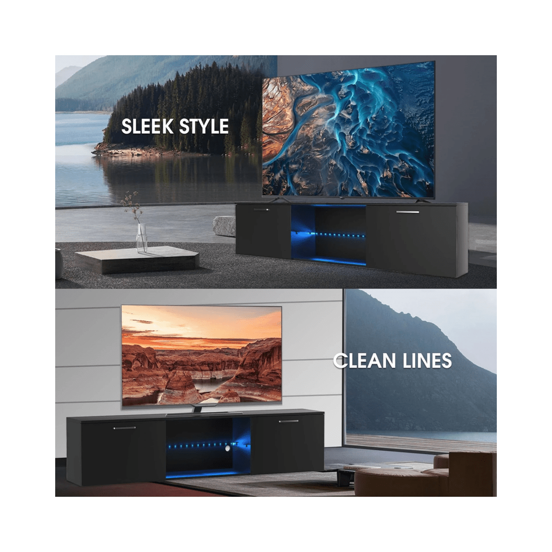 5 Advwin Tv Cabinet 160cm Led Entertainment Unit Stand Glass Shelf Black, 5 of 7