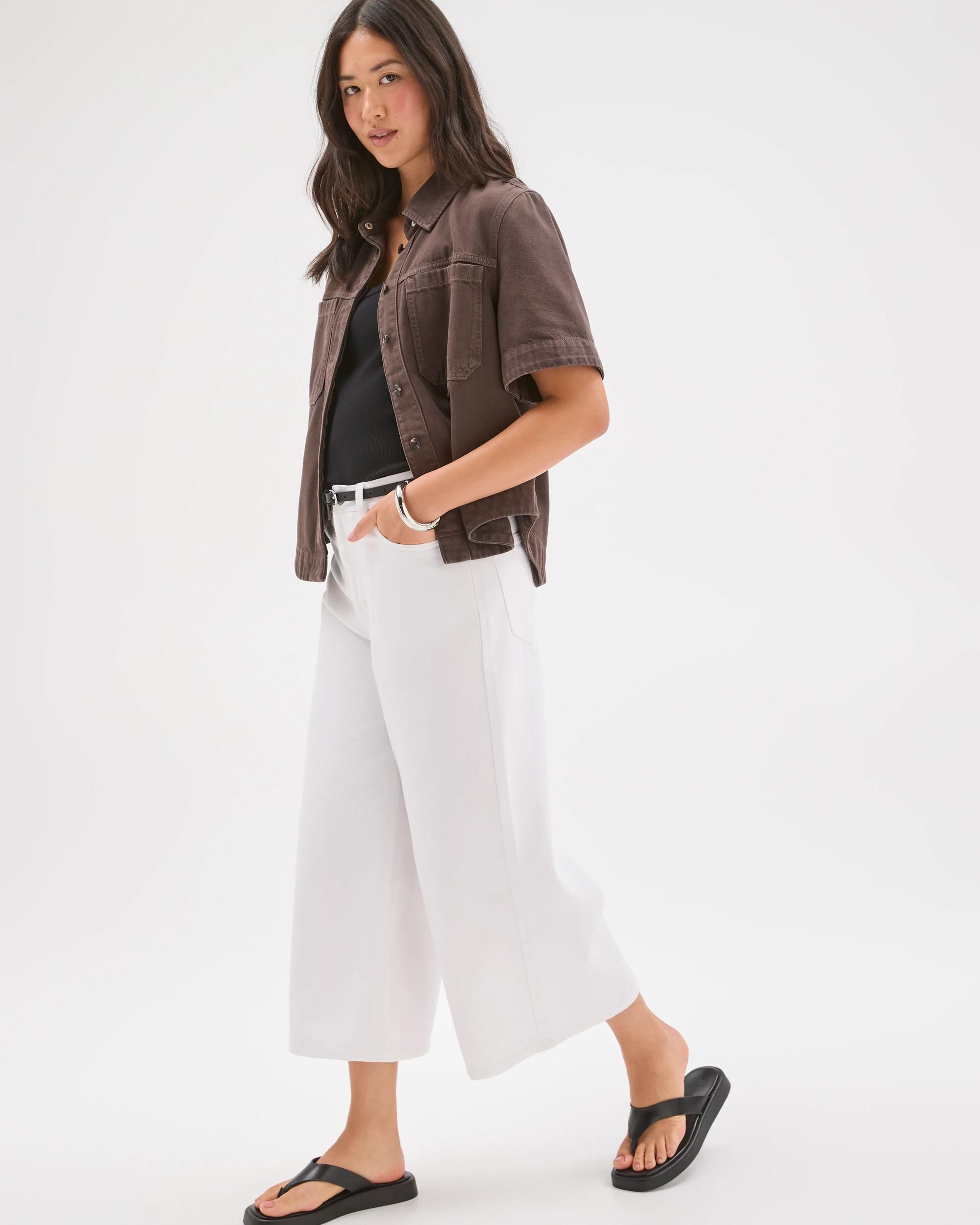 3 Target Denim Cotton Blend Culotte Denim Pants WHITE, 3 of 7