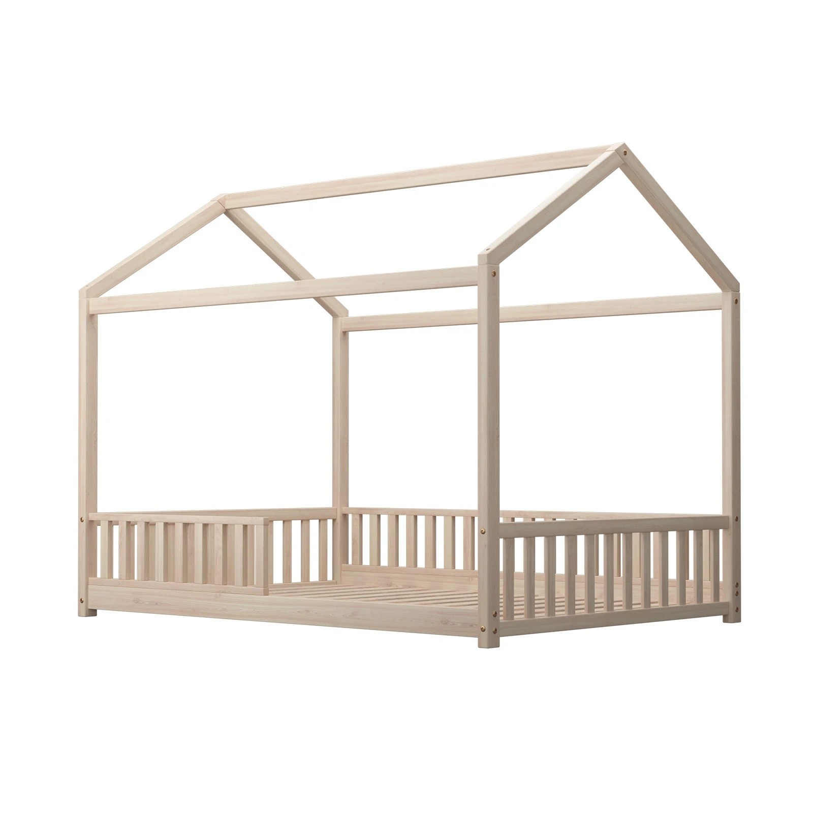 1 Oikiture Kids Wooden Bed Frame House Beds Platform Double Natural Timber Pine
 - Natural, 1 of 10