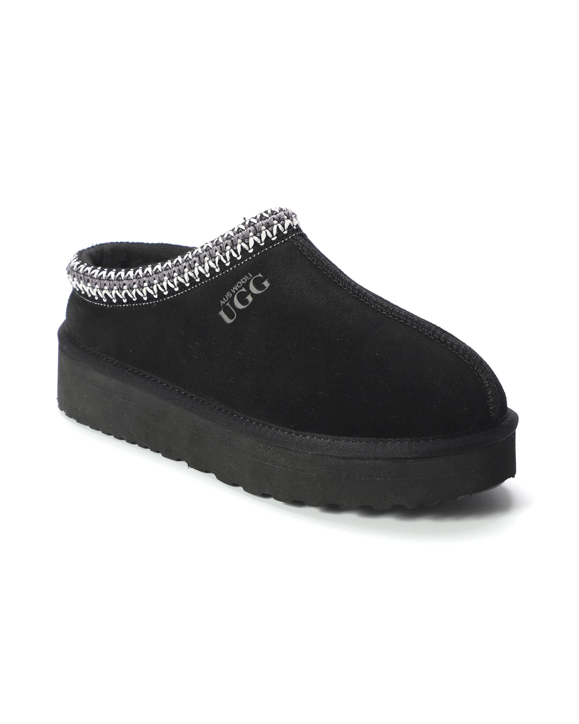 1 AUS WOOLI MENTONE Ankle Braid Platform UGG Slippers Black, 1 of 6