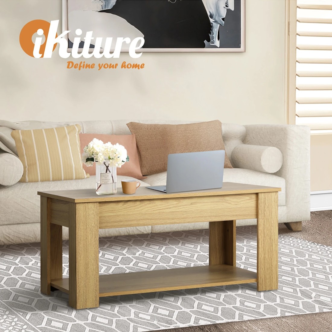 5 Oikiture Coffee Table Lift Up Top Modern Tables Hidden Book Storage
 - Natural, 5 of 10