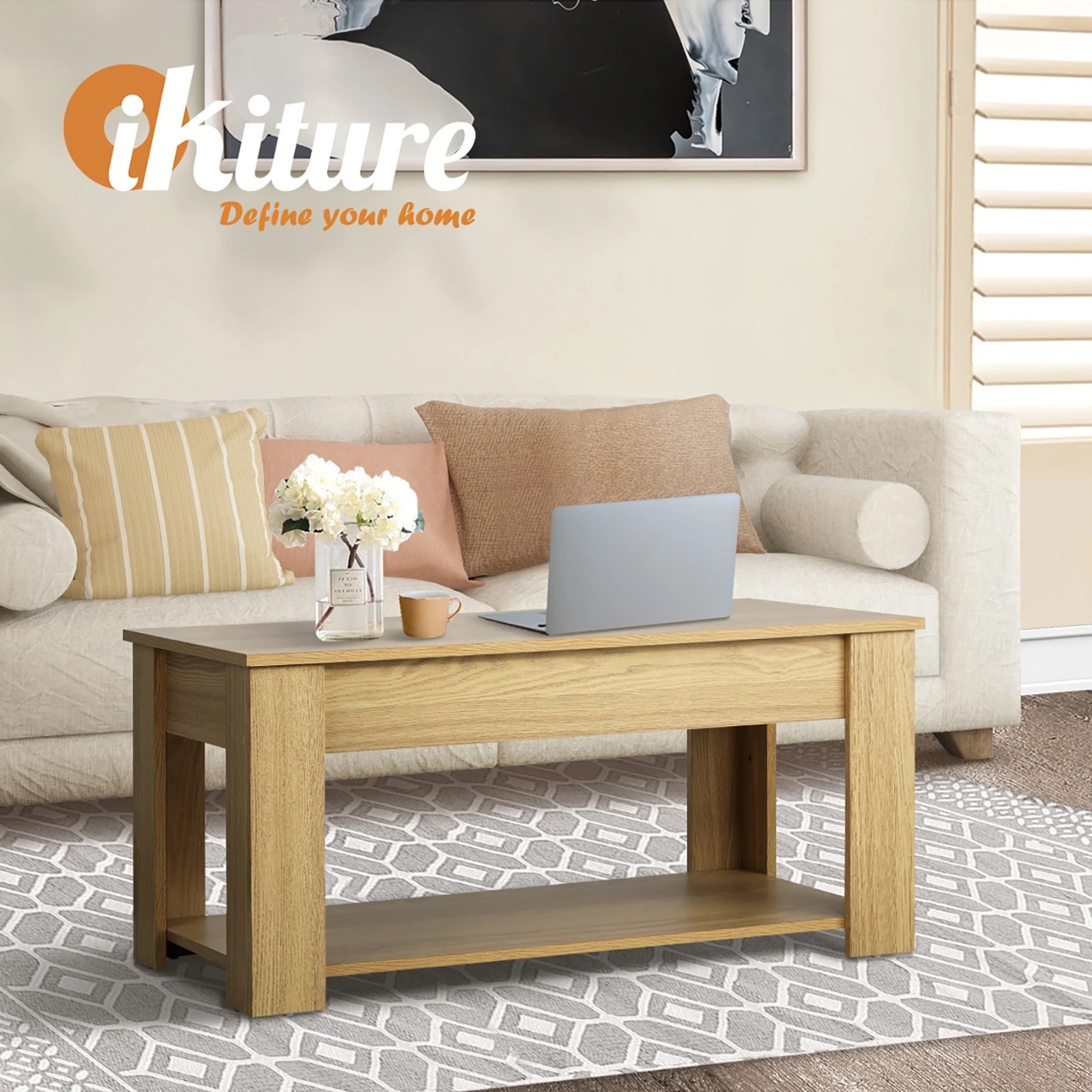 5 Oikiture Coffee Table Lift Up Top Modern Tables Hidden Book Storage
 - Natural, 5 of 10