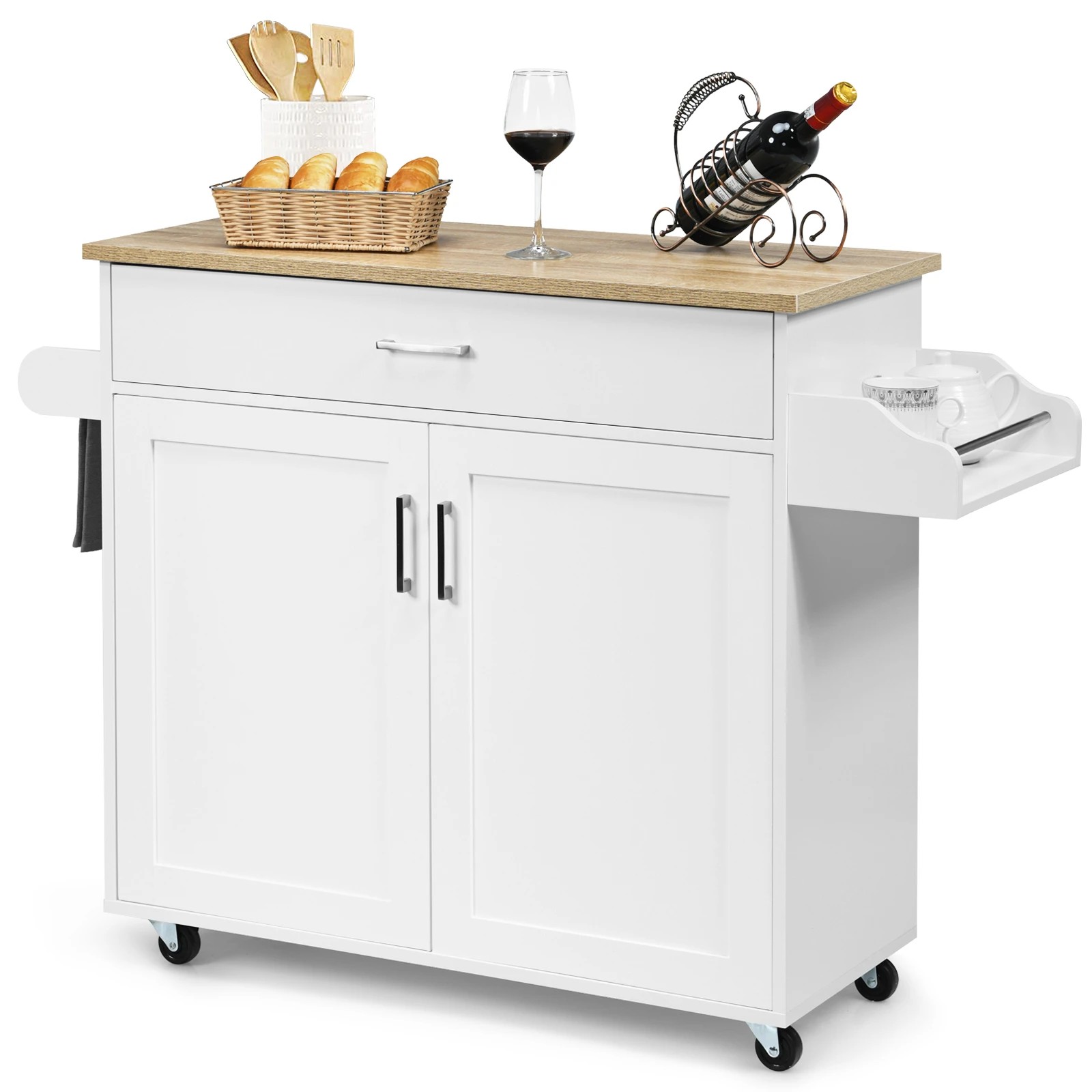 5 Costway Wooden Rolling Kitchen Island White, 5 of 5